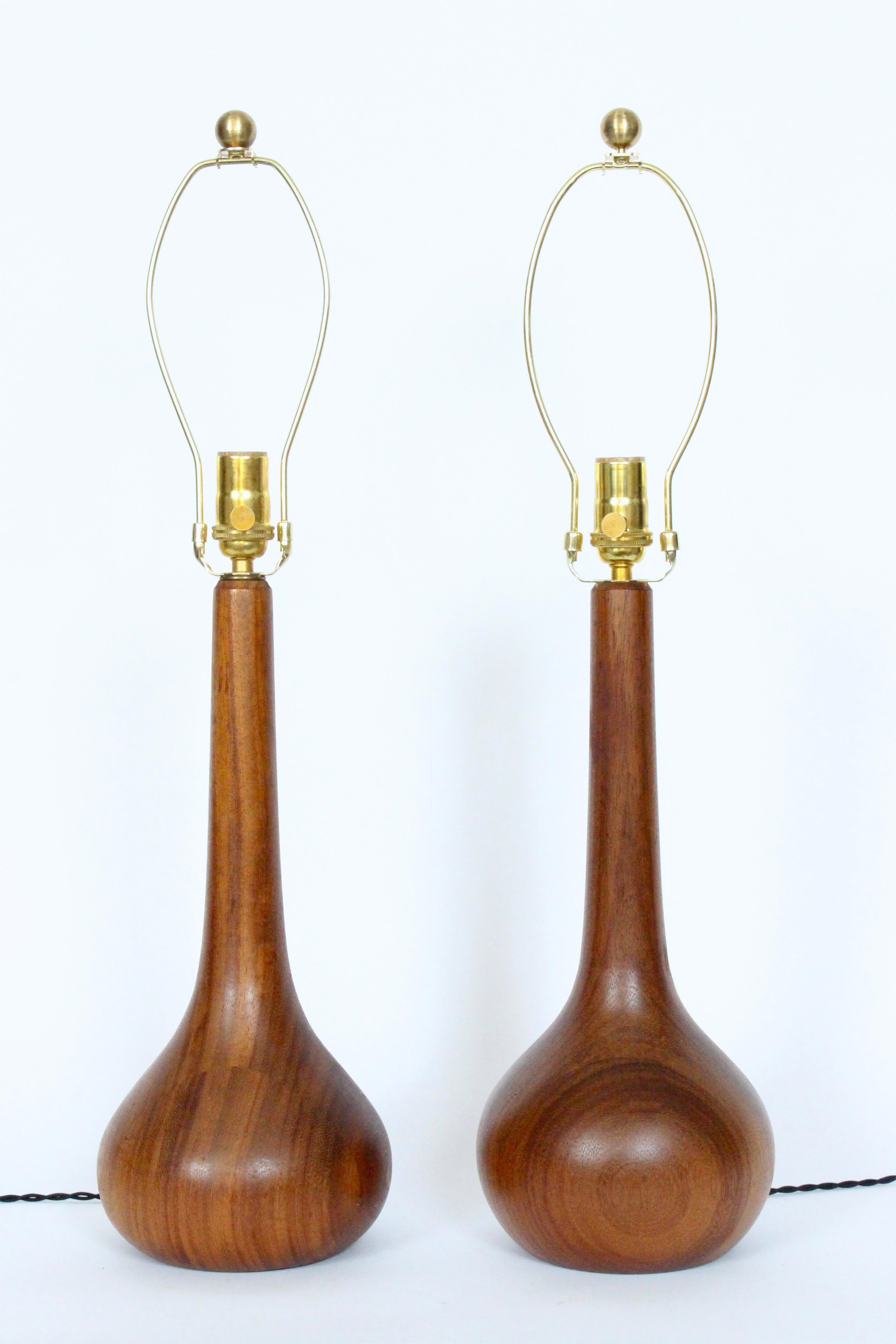 Pair Laurel Lamp Co. American Danish Teak Teardrop Table Lamps, 1950's 5