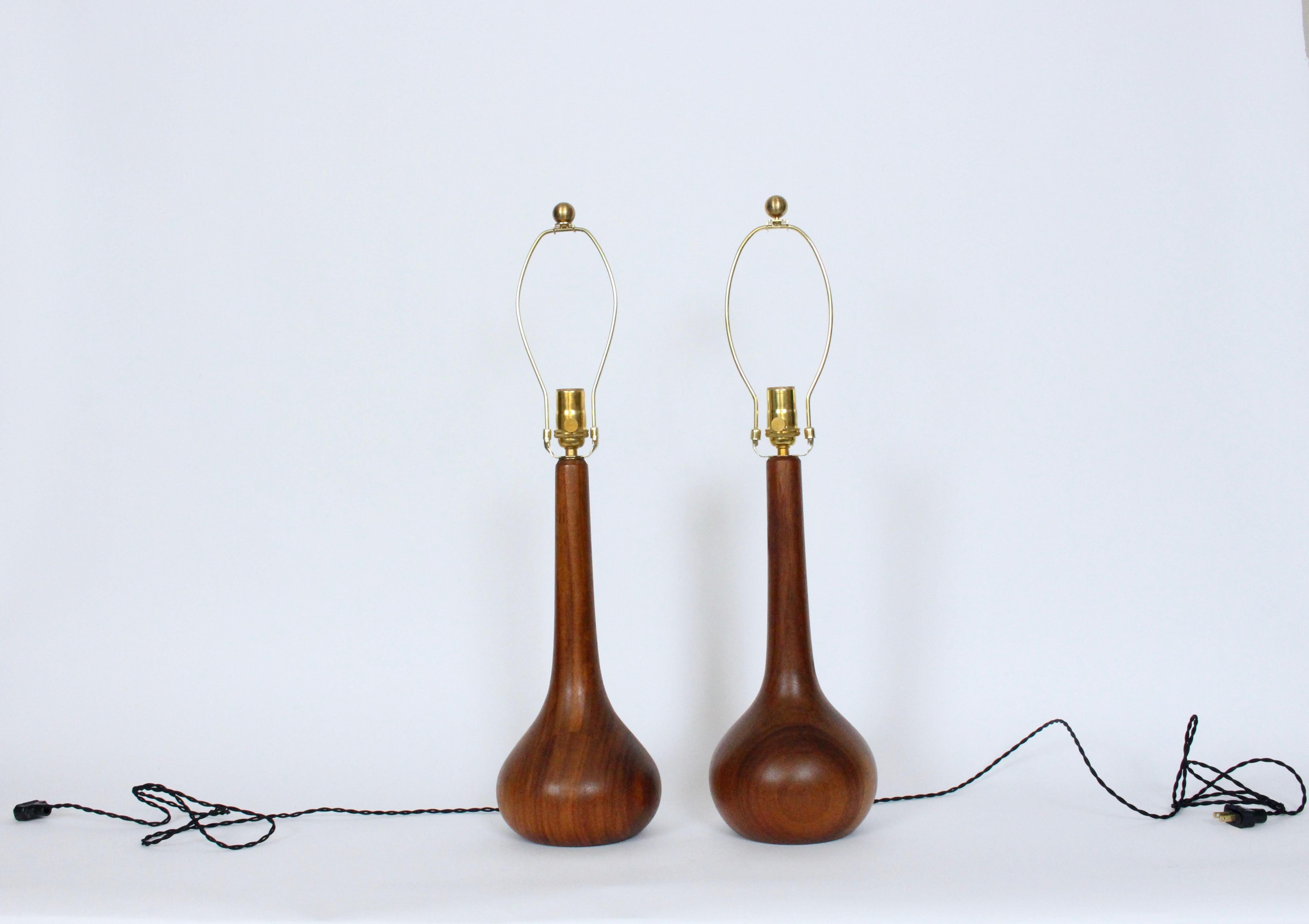 Pair Laurel Lamp Co. American Danish Teak Teardrop Table Lamps, 1950's 13