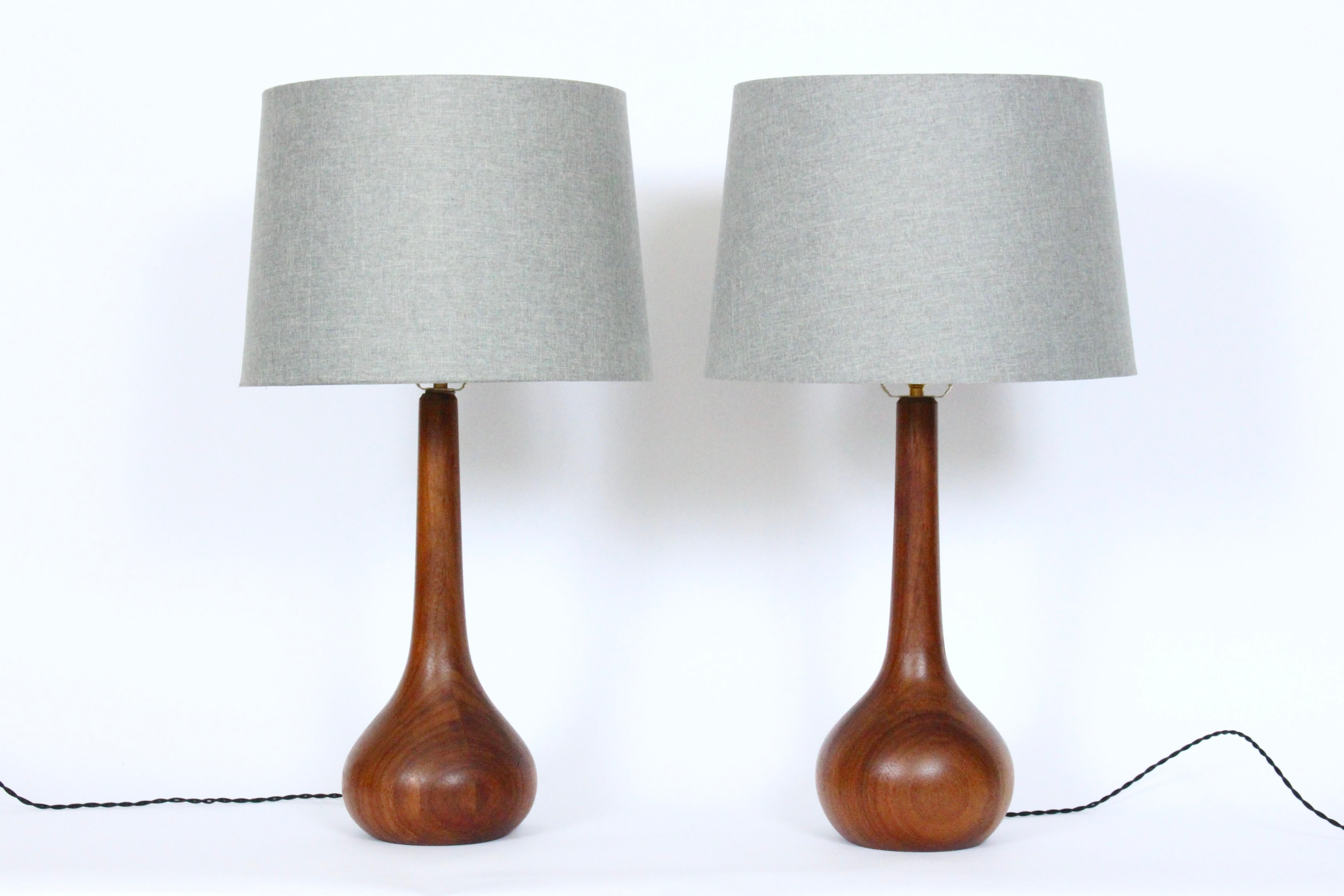 Scandinavian Modern Pair Laurel Lamp Co. American Danish Teak Teardrop Table Lamps, 1950's