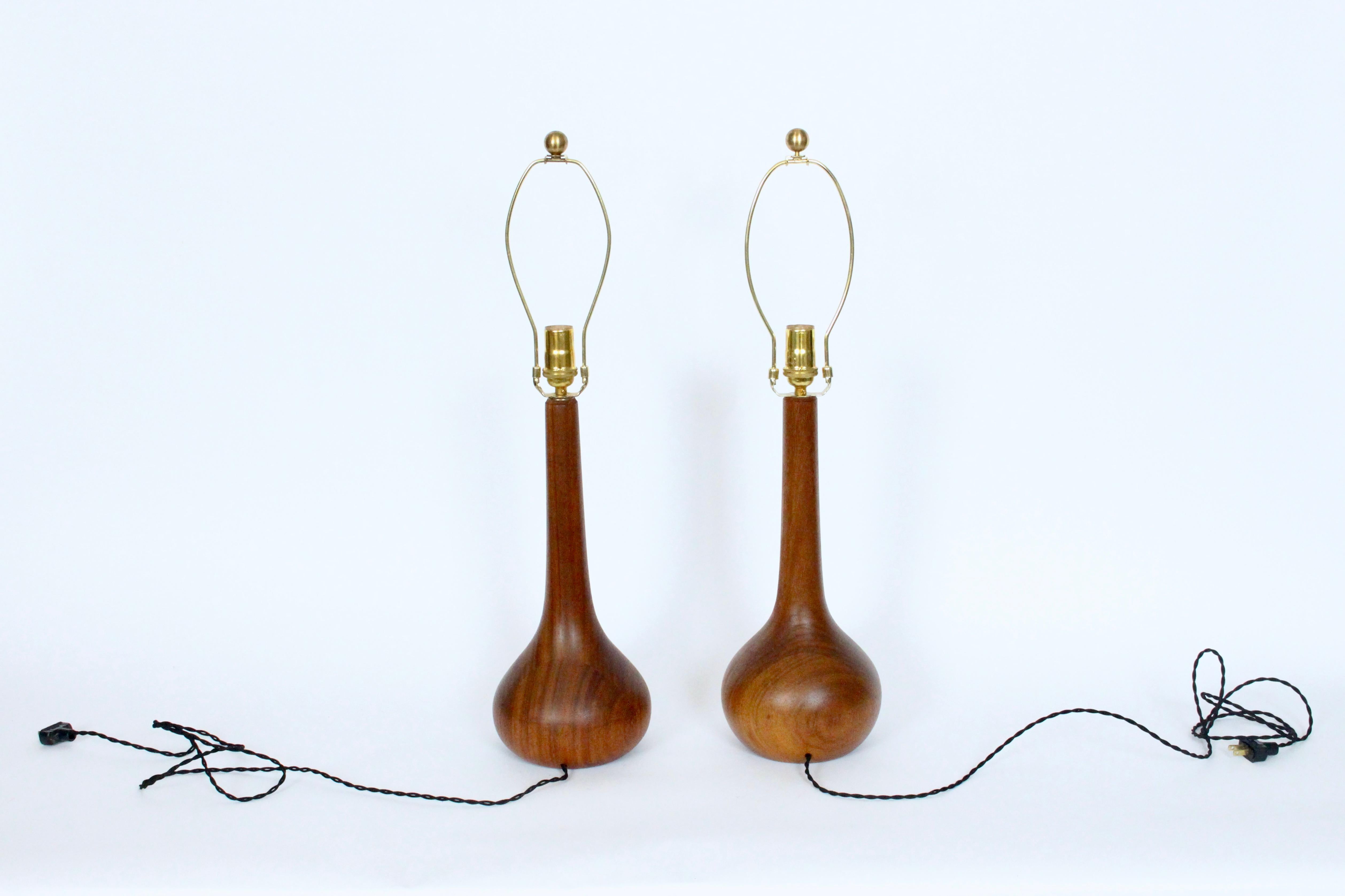 Mid-20th Century Pair Laurel Lamp Co. American Danish Teak Teardrop Table Lamps, 1950's