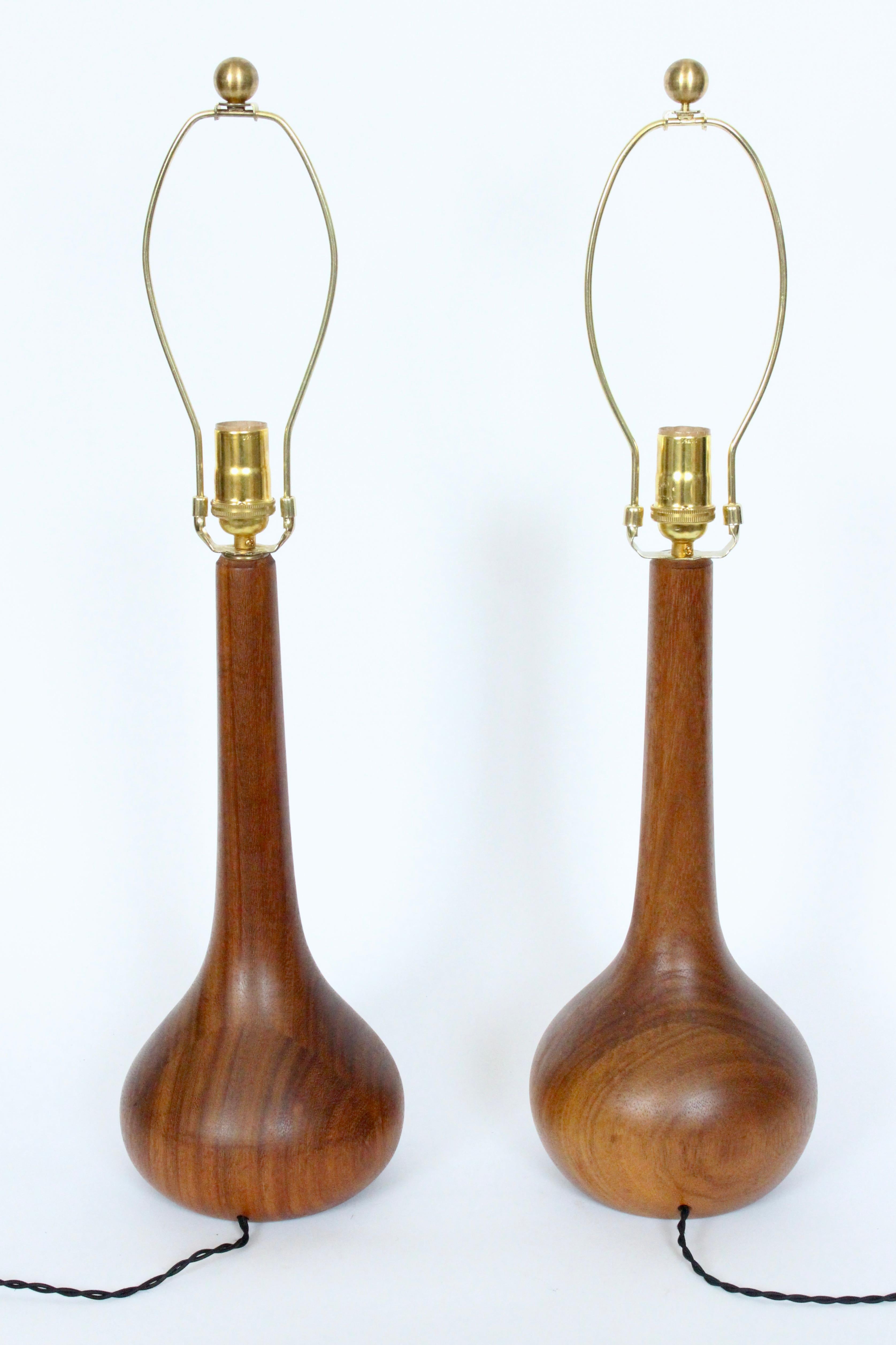 Pair Laurel Lamp Co. American Danish Teak Teardrop Table Lamps, 1950's 2