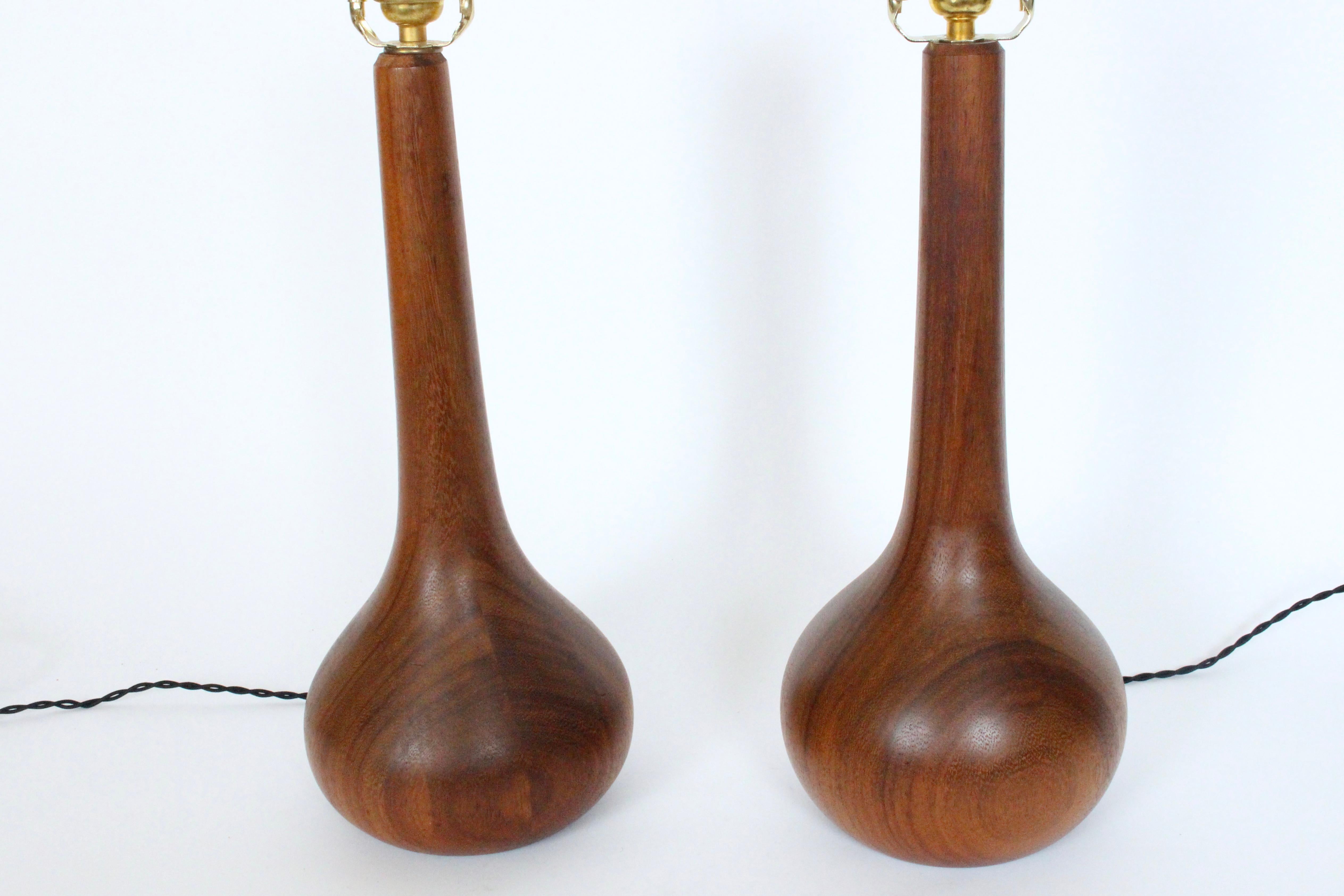 Pair Laurel Lamp Co. American Danish Teak Teardrop Table Lamps, 1950's 3