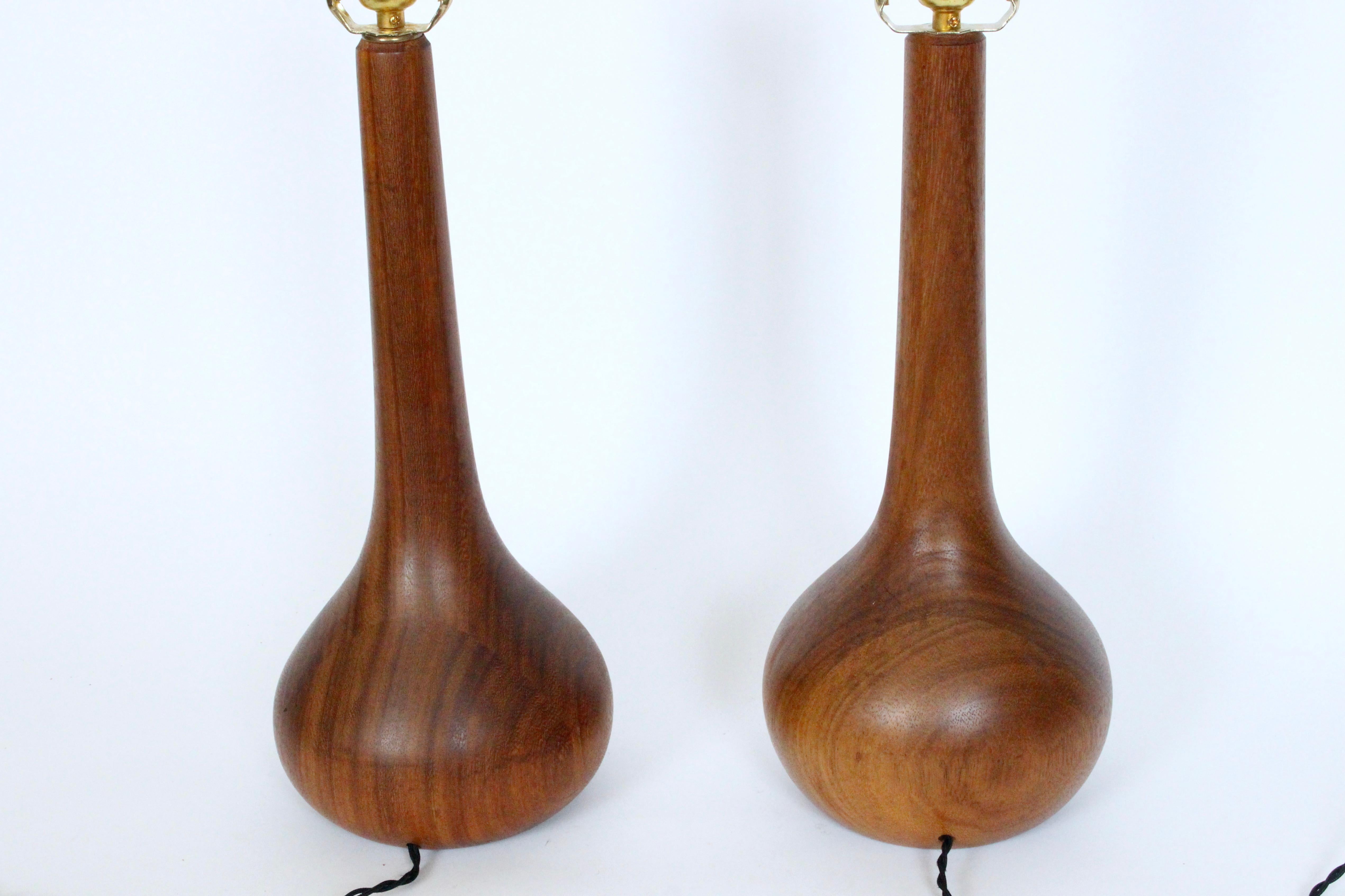 Pair Laurel Lamp Co. American Danish Teak Teardrop Table Lamps, 1950's 4