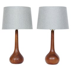 Pair Laurel Lamp Co. American Danish Teak Teardrop Table Lamps, 1950's