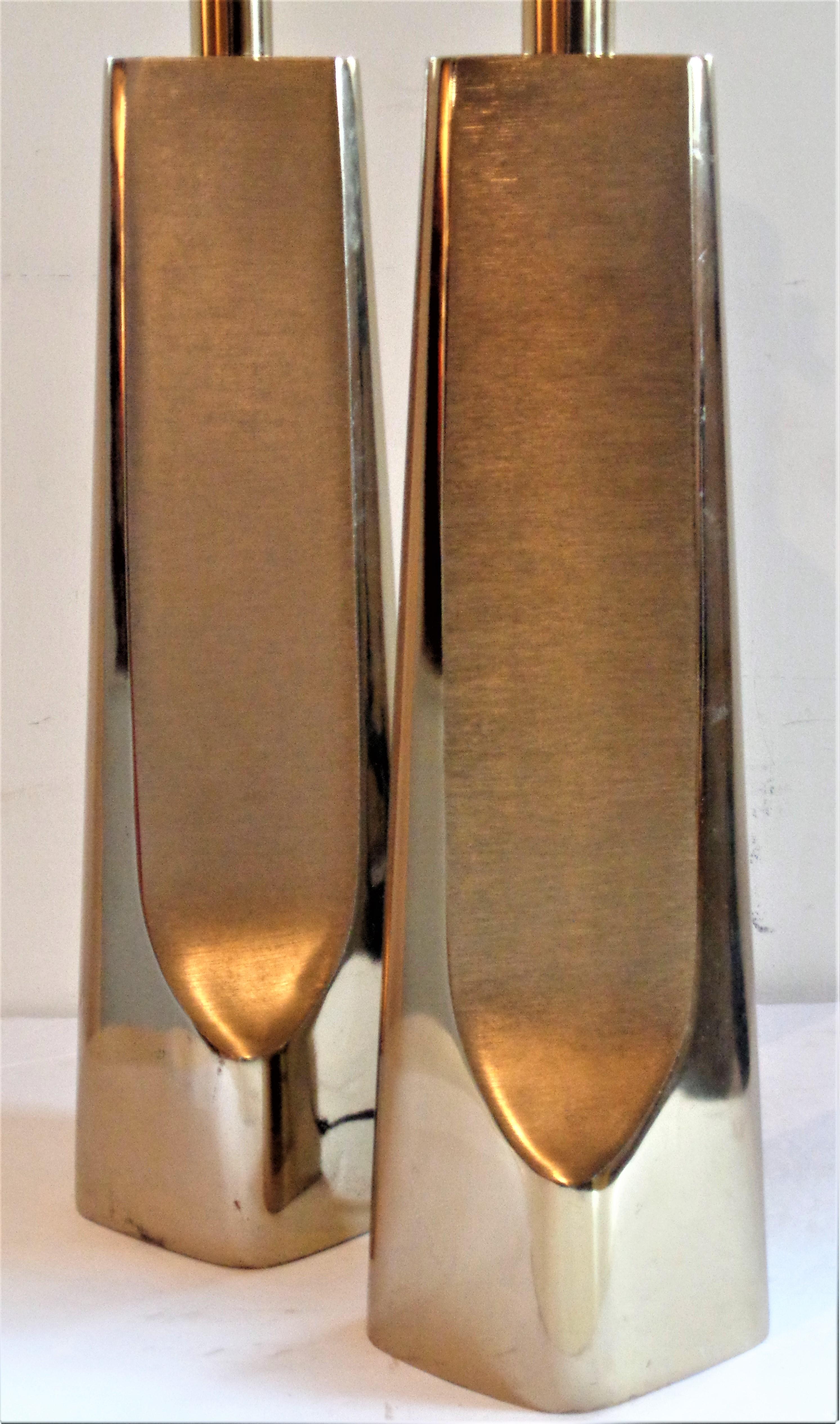 Brushed Laurel Modernist Brass Table Lamps, 1970