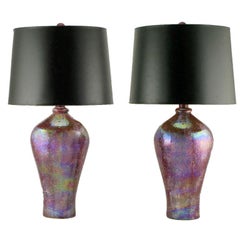 Pair Lavender Iridescent Textured Ceramic Table Lamps