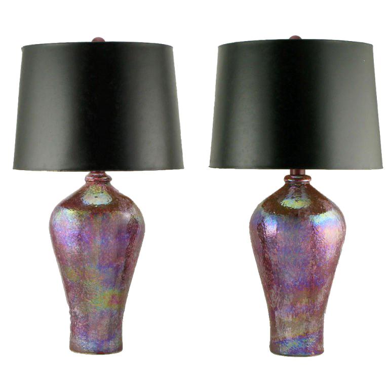 Pair Lavender Iridescent Textured Ceramic Table Lamps For Sale at 1stDibs
