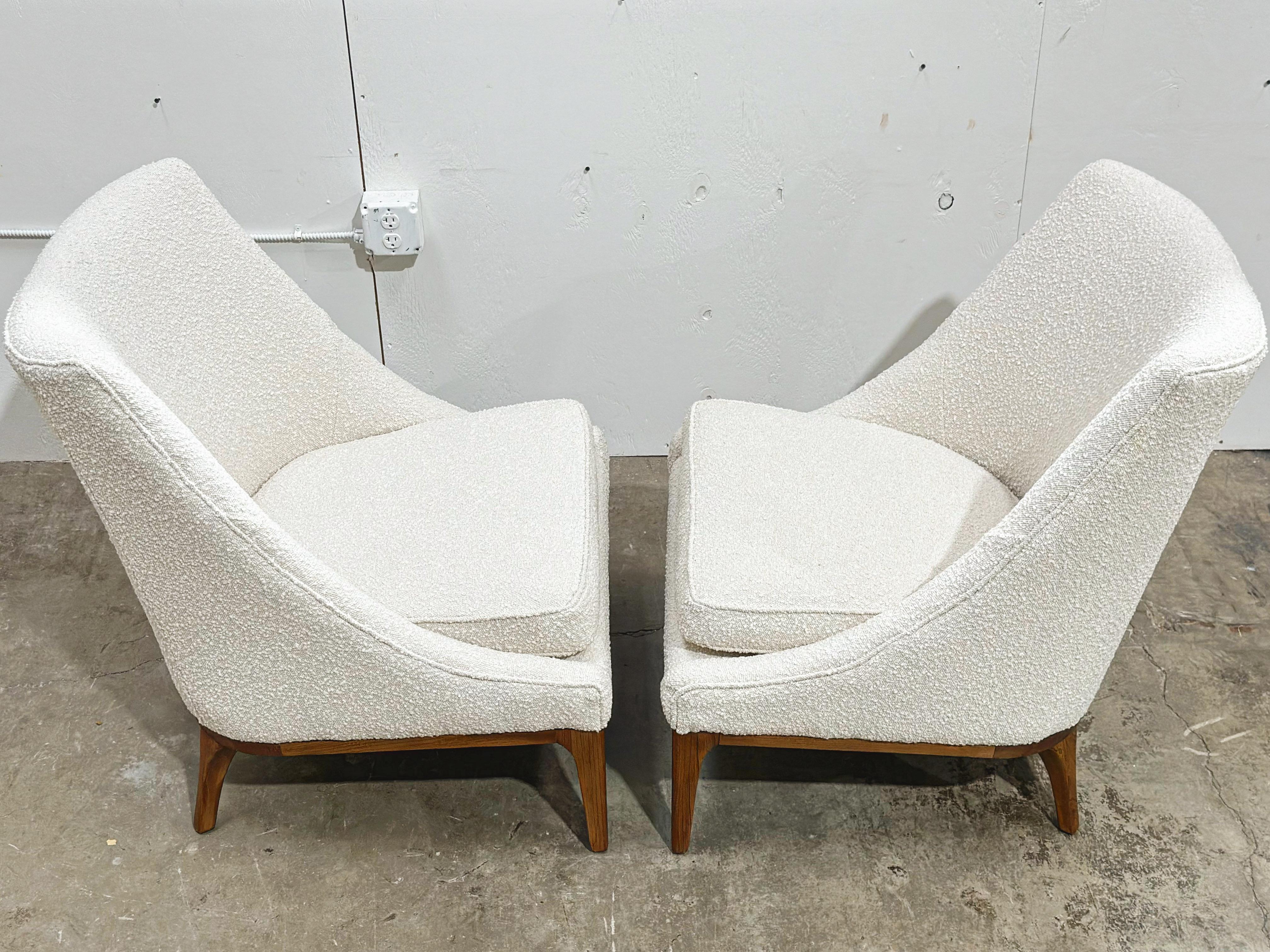 Pair Lawrence Peabody Lounge Chairs - Richardson Nemschoff - White Boucle For Sale 3