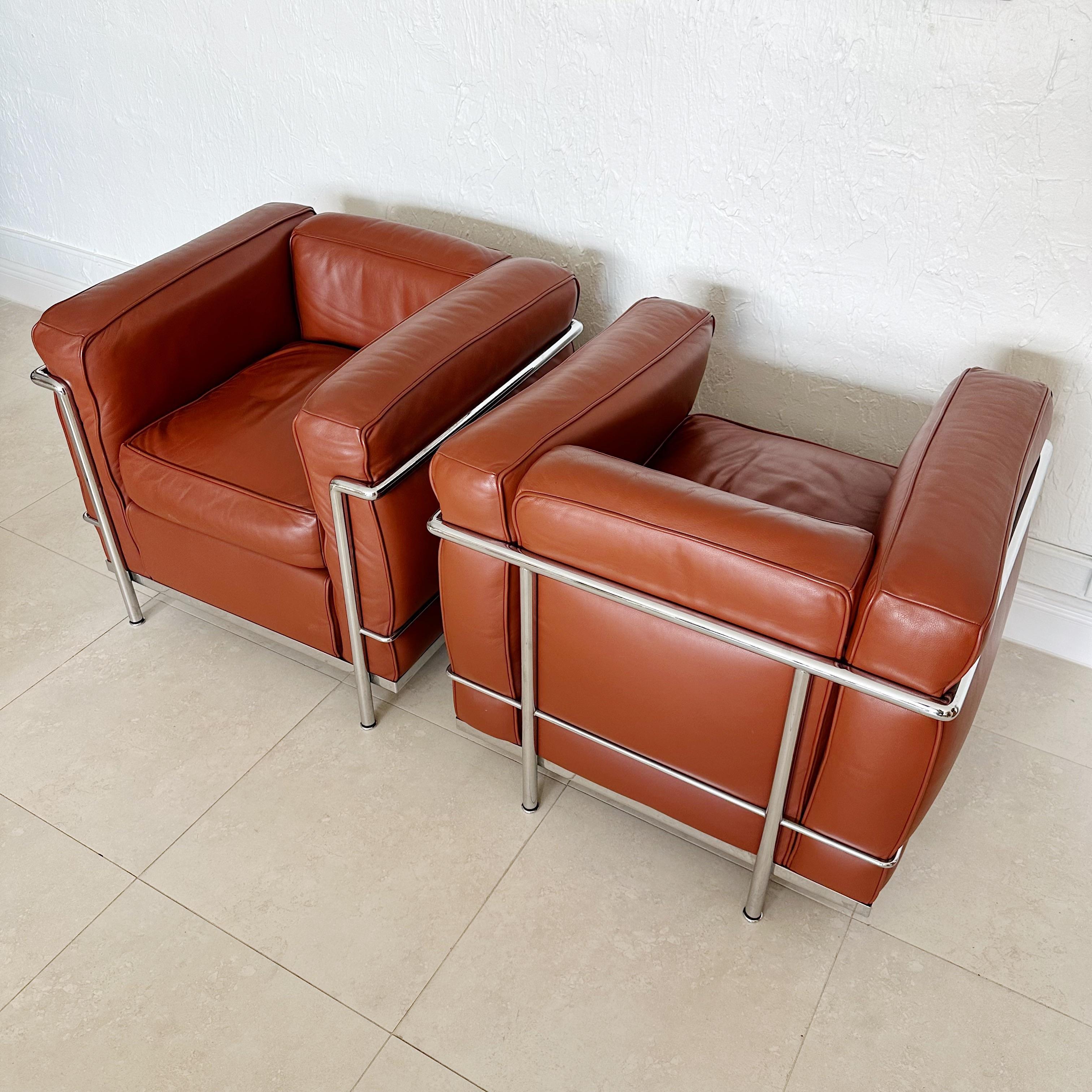 Italian Pair Lc2 Armchairs, Le Corbusier by Cassina Circa 1980's