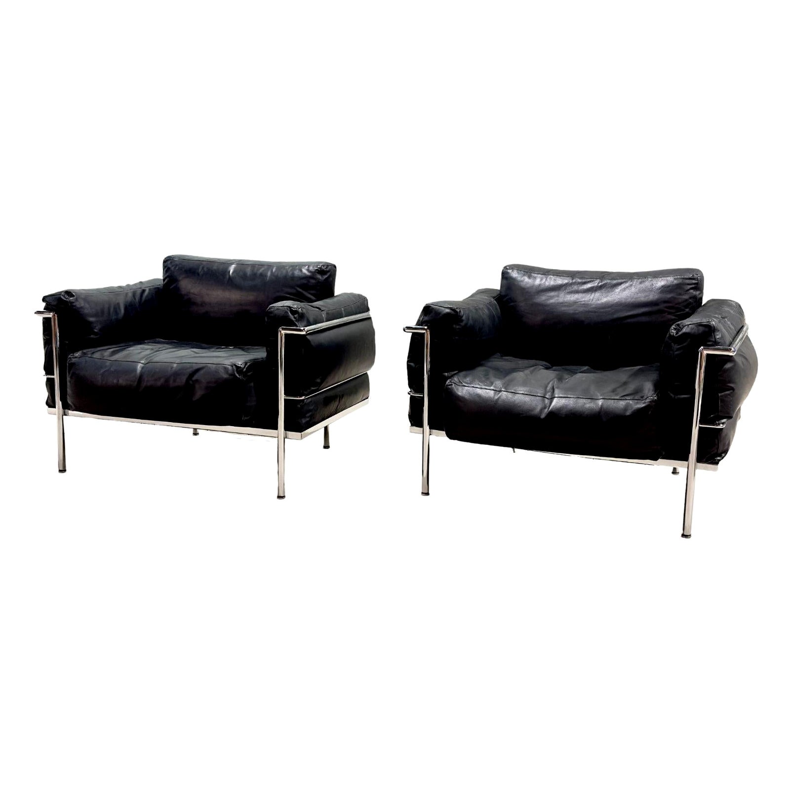 Paire de fauteuils de salon Grand Modèle LC3 dans le style de Le Corbusier, 1980