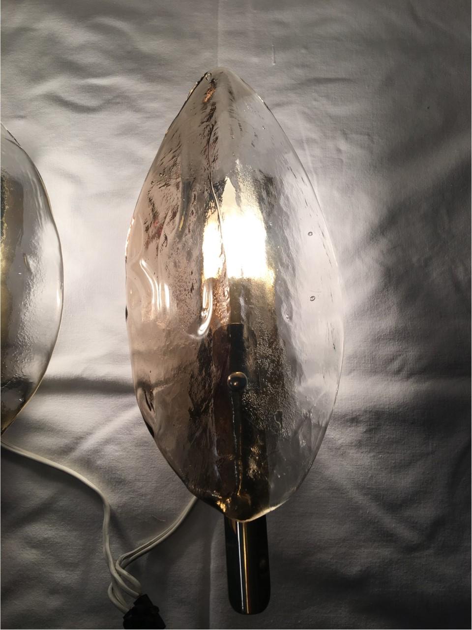 Pair Leaf Brass Murano Glass Sconces from Austria 1970s by J.T. Kalmar 5