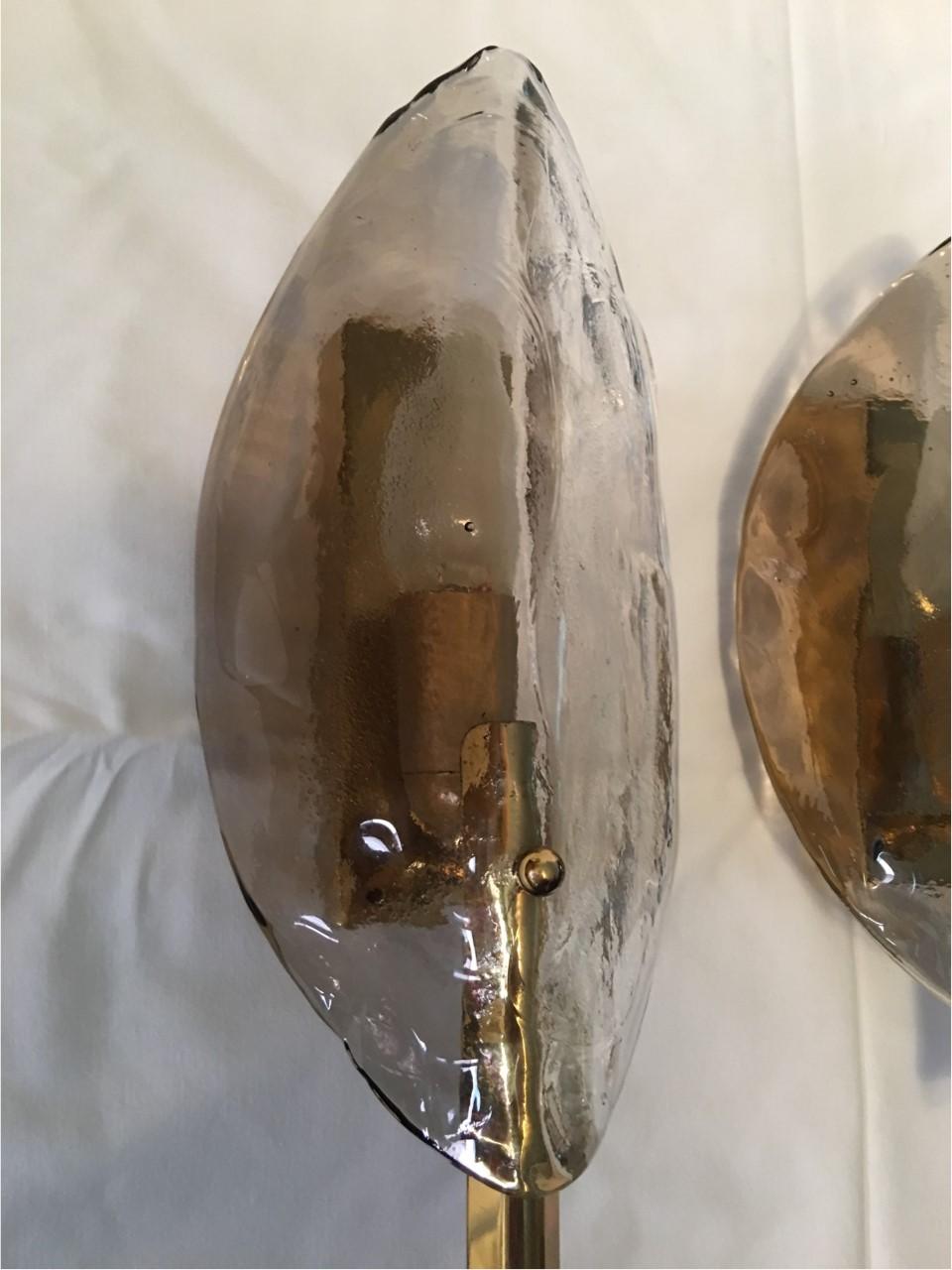 Late 20th Century Pair Leaf Brass Murano Glass Sconces from Austria 1970s by J.T. Kalmar