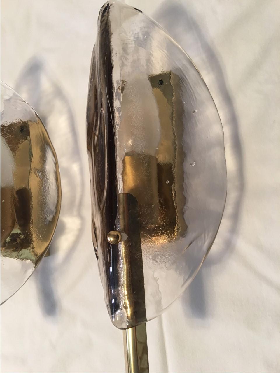 Pair Leaf Brass Murano Glass Sconces from Austria 1970s by J.T. Kalmar 2