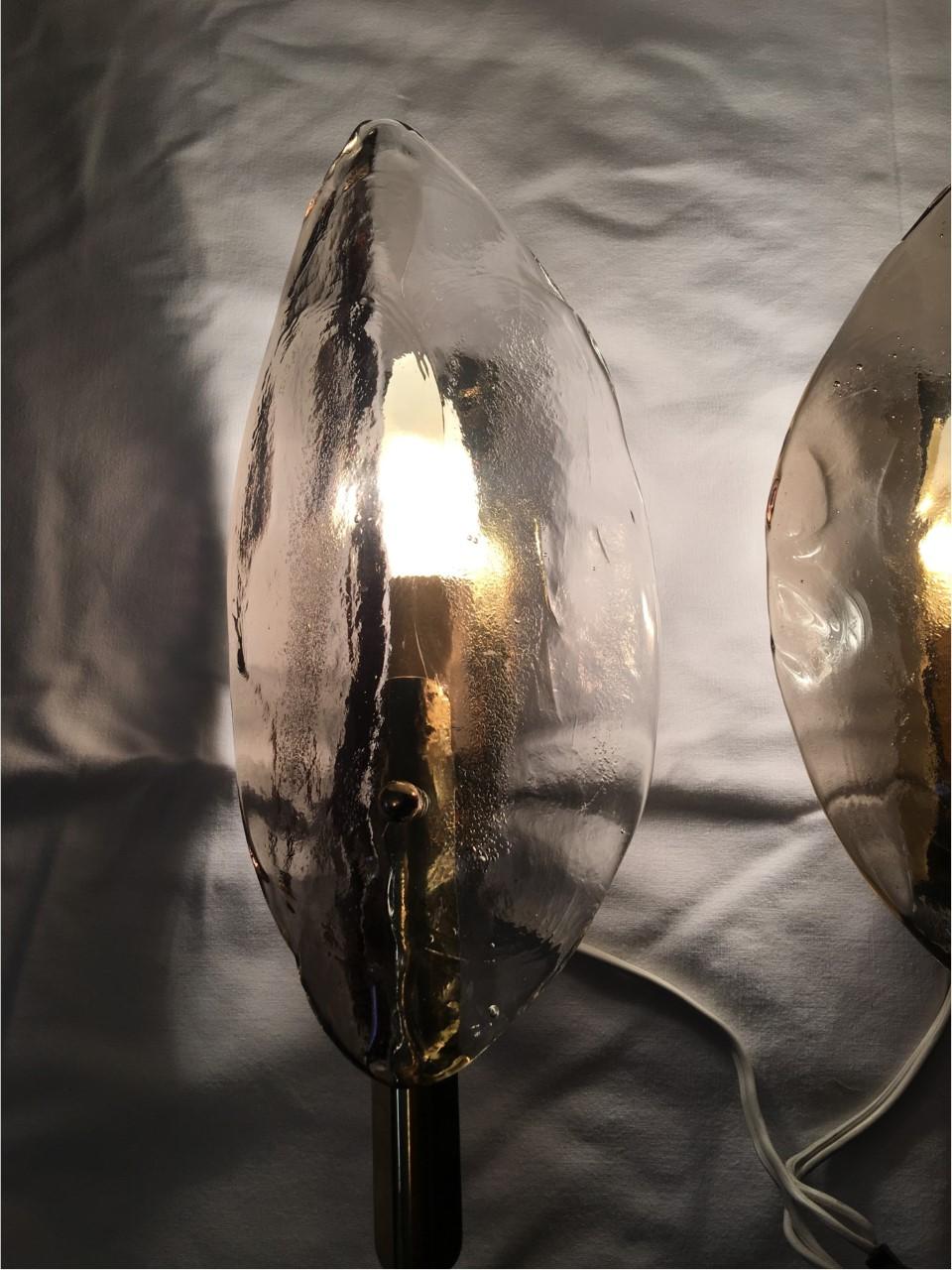 Pair Leaf Brass Murano Glass Sconces from Austria 1970s by J.T. Kalmar 4