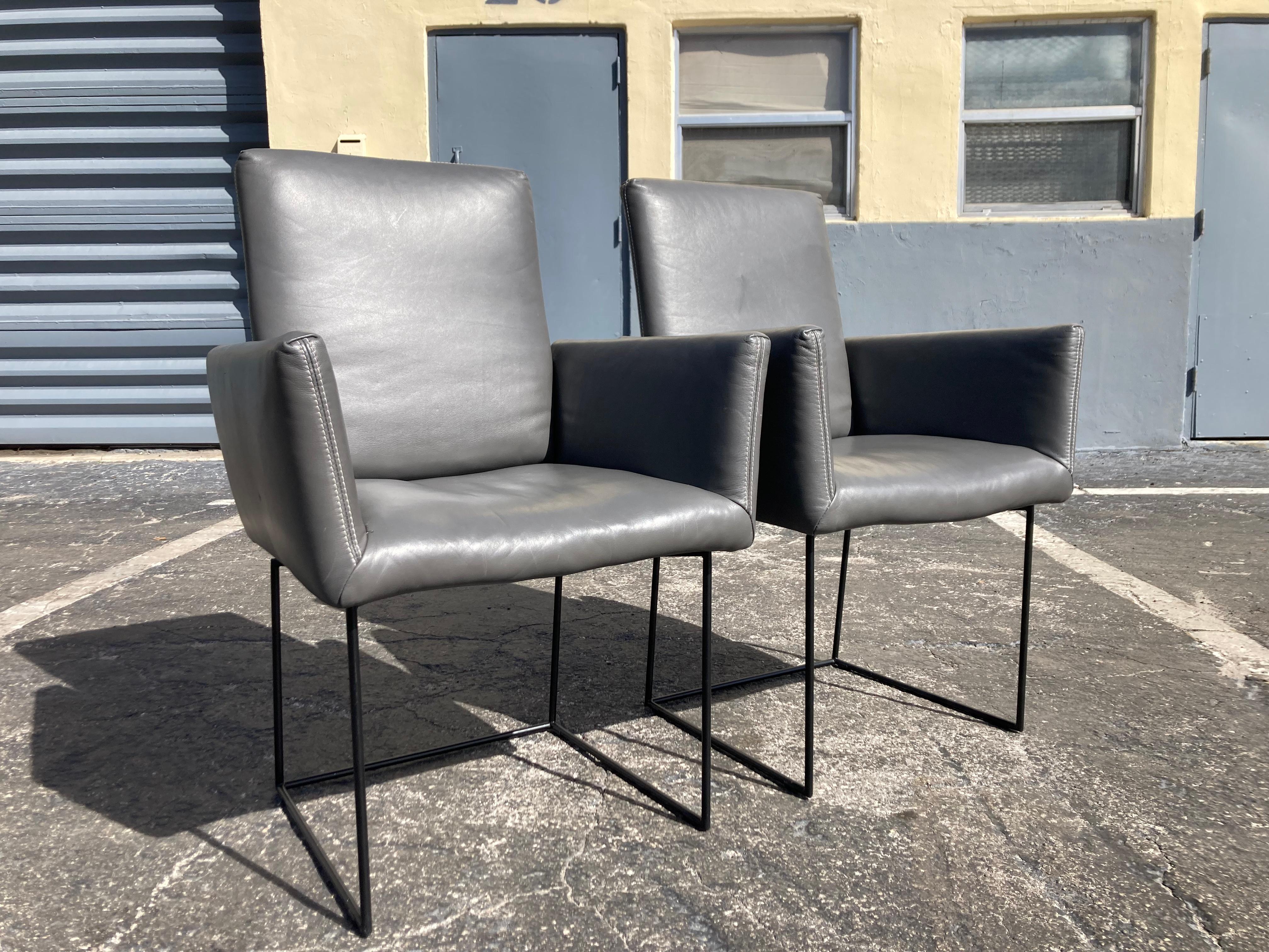 Pair Leather Arm Chairs Designed by KURT BEIER & KATI QUINGER for Bullfrog  In Good Condition For Sale In Miami, FL