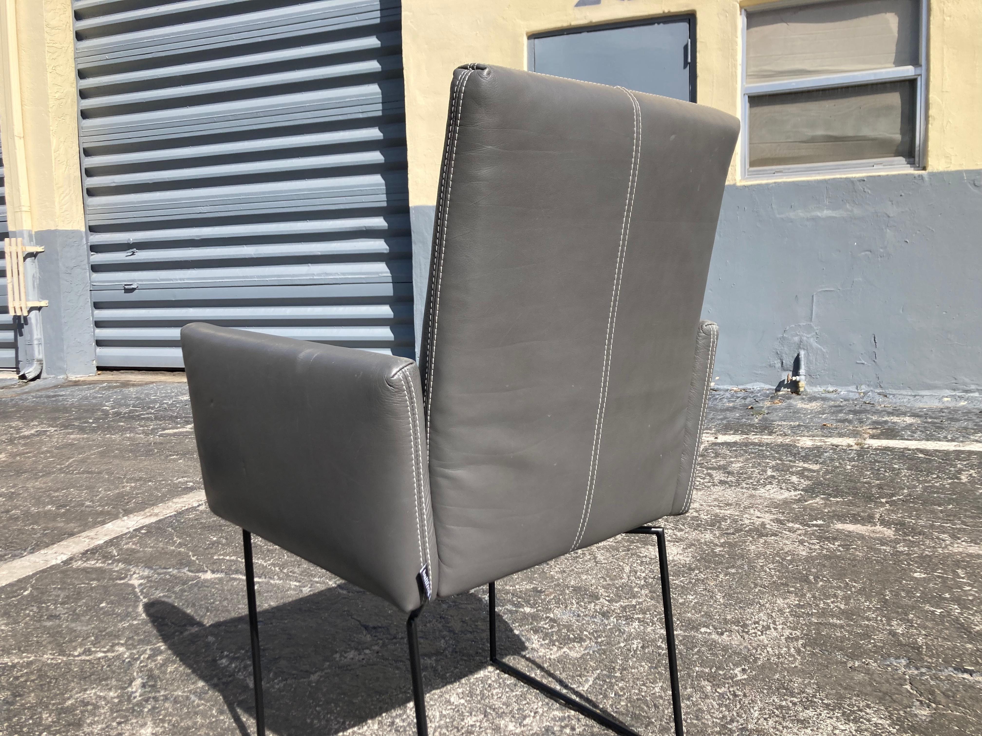 Contemporary Pair Leather Arm Chairs Designed by KURT BEIER & KATI QUINGER for Bullfrog  For Sale