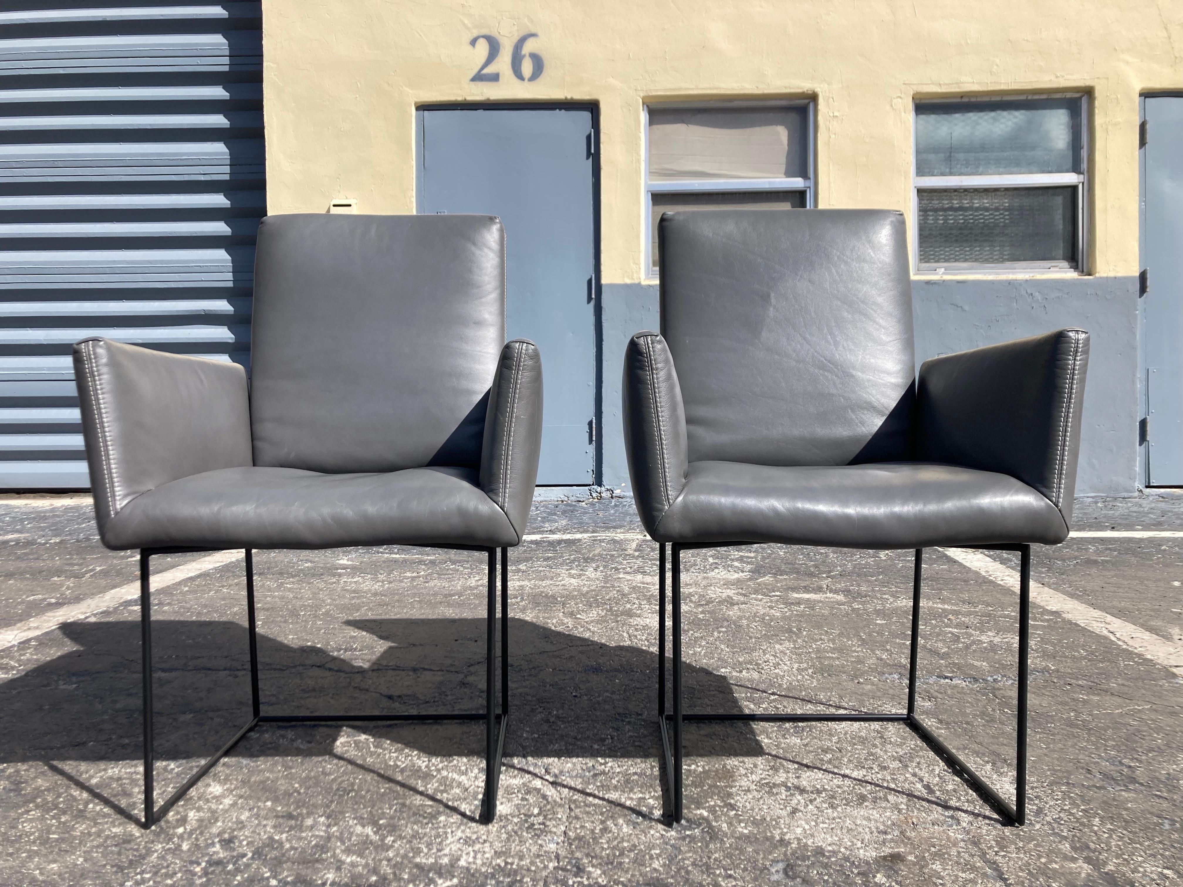 Metal Pair Leather Arm Chairs Designed by KURT BEIER & KATI QUINGER for Bullfrog  For Sale