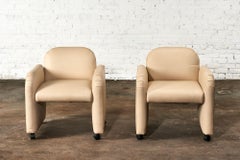 Pair Leather Barrel Chairs, 1980