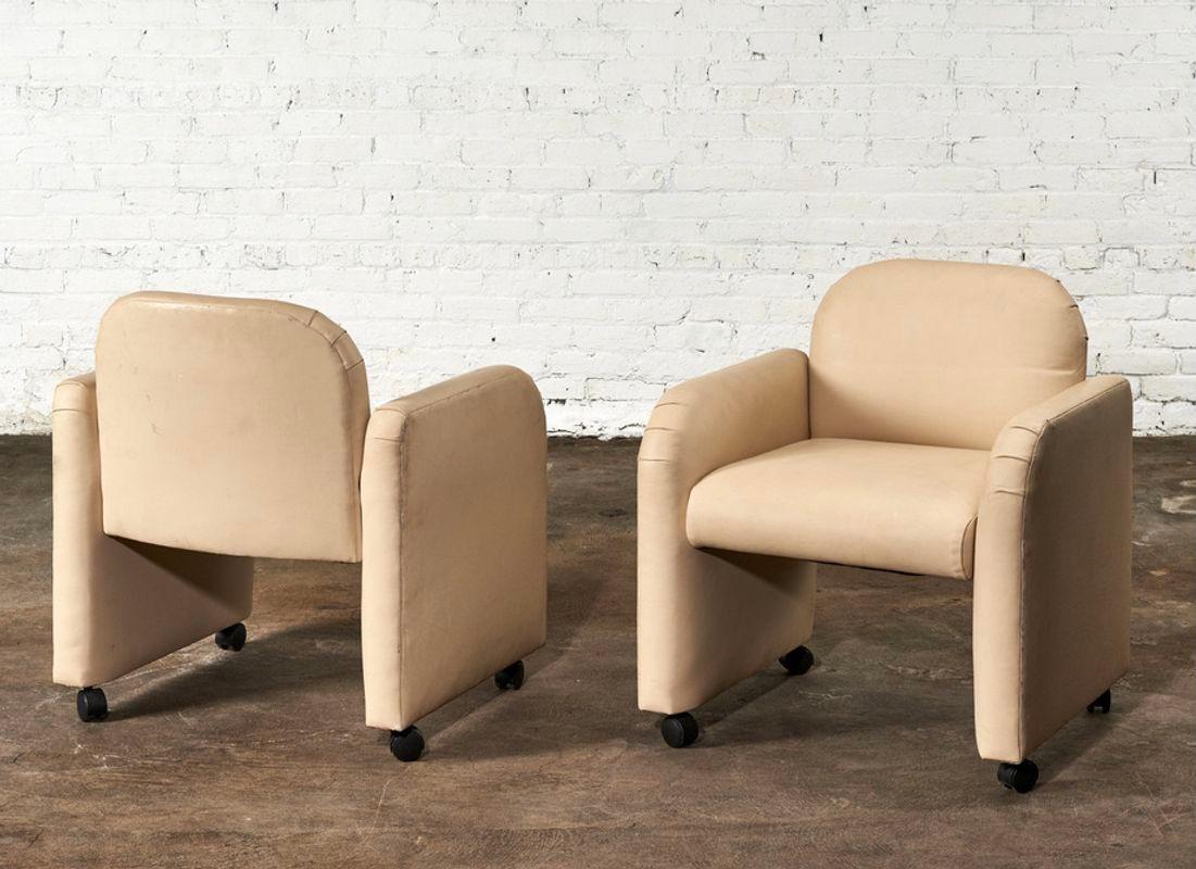 Pair Leather Barrel Chairs, 1980 In Good Condition For Sale In Chicago, IL