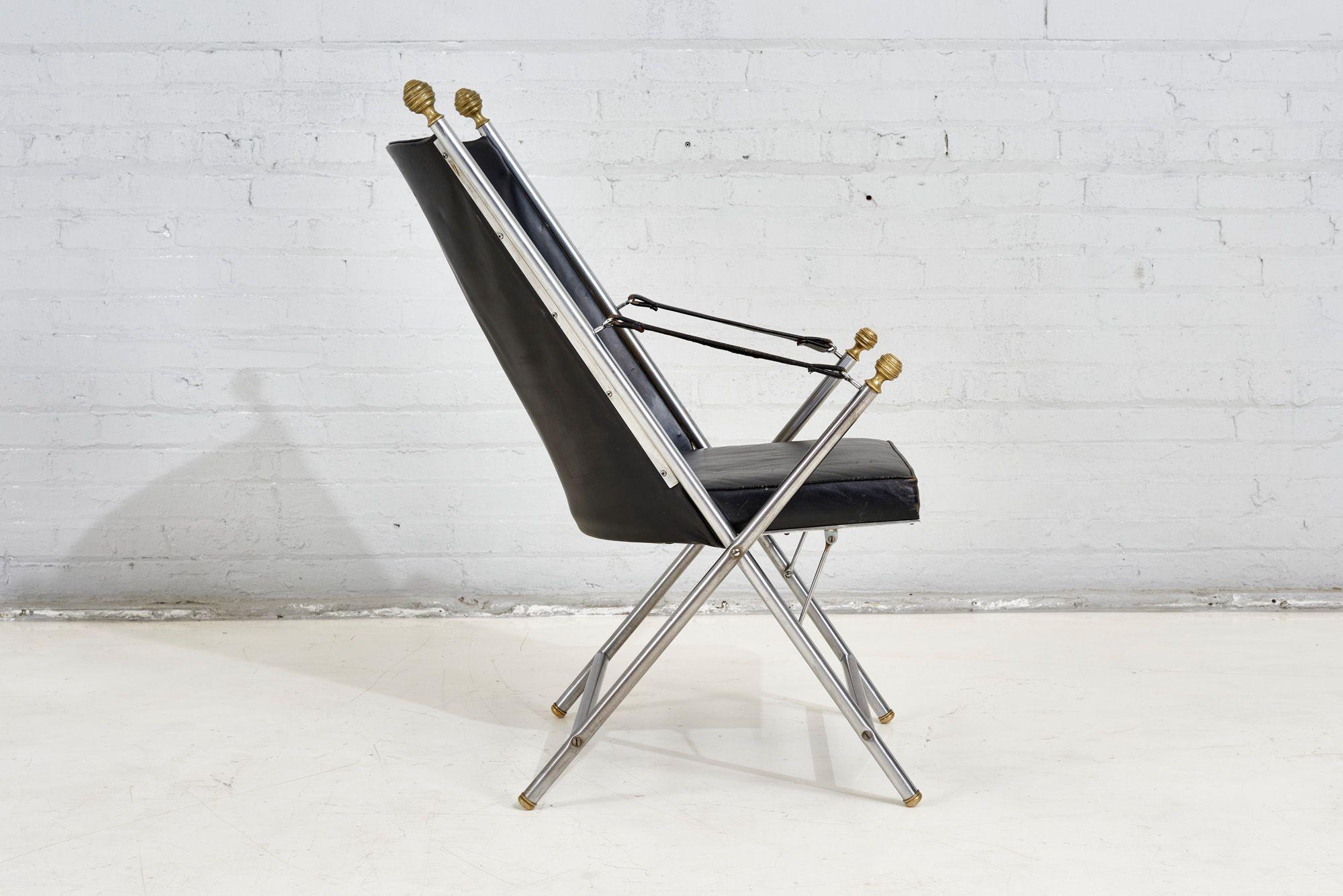 Pair Leather Campaign Folding Chairs by Maison Jansen, 1960 For Sale 4