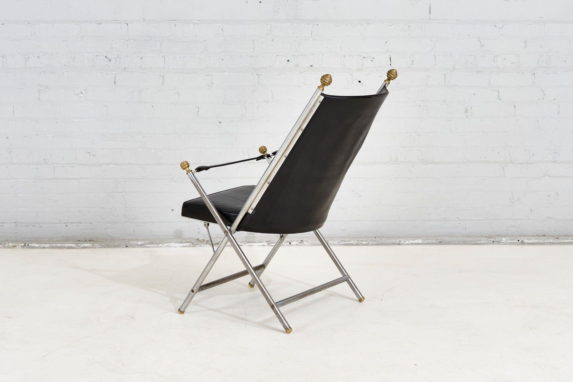 Pair Leather Campaign Folding Chairs by Maison Jansen, 1960 For Sale 2