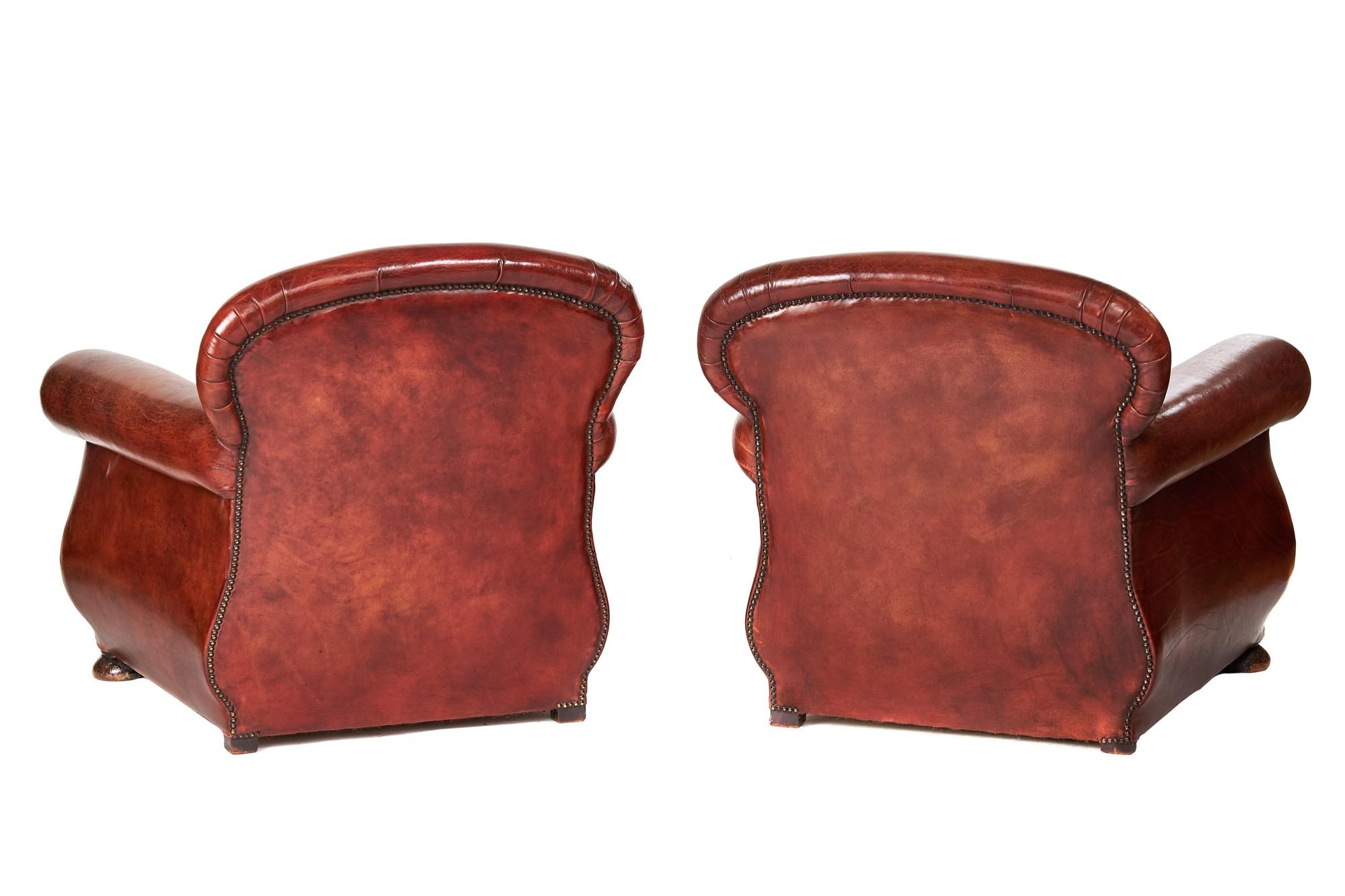 Art Deco Pair Leather Club Chairs, circa 1920s