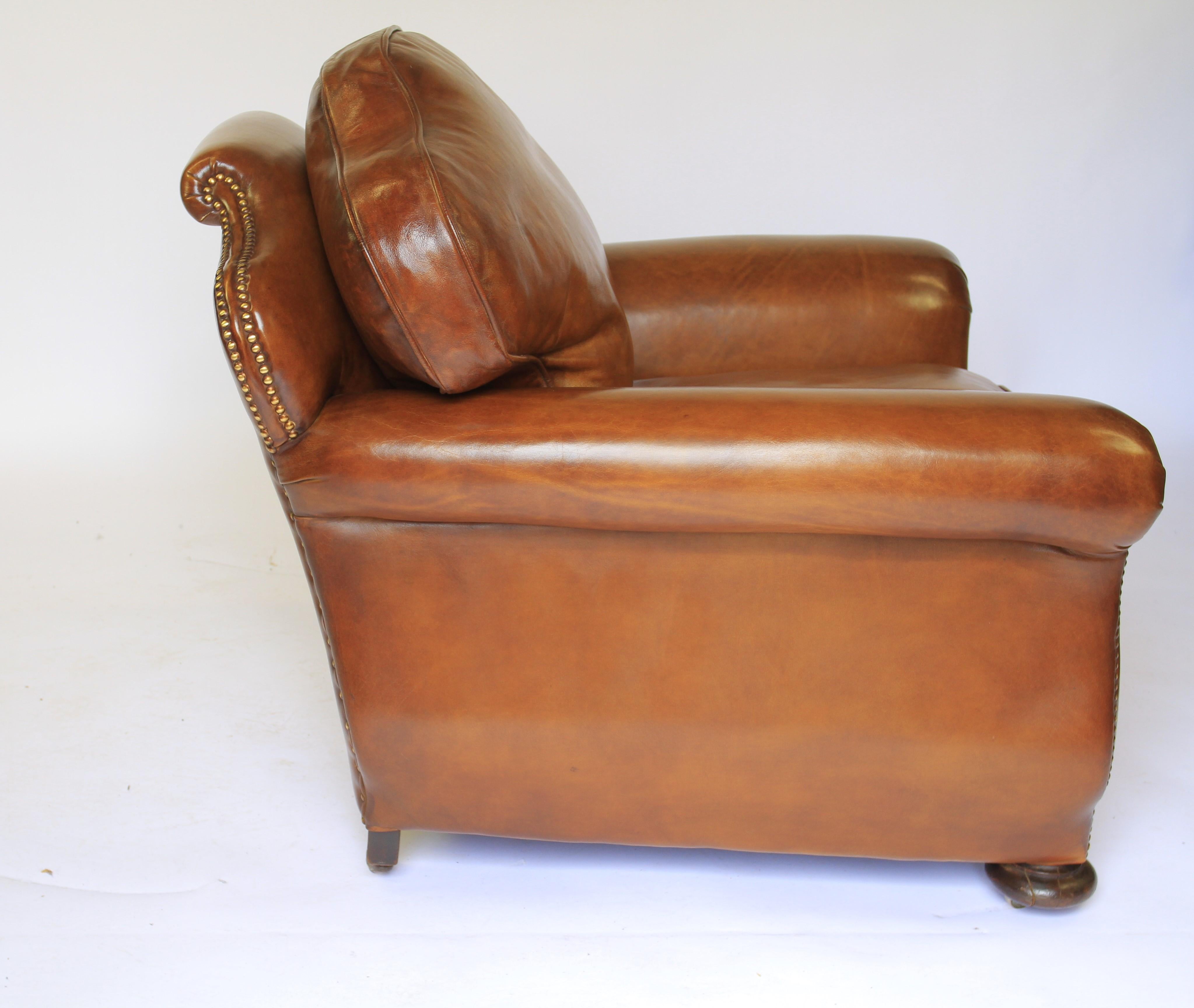 Arts and Crafts Pair Leather club chairs circa 1920s For Sale