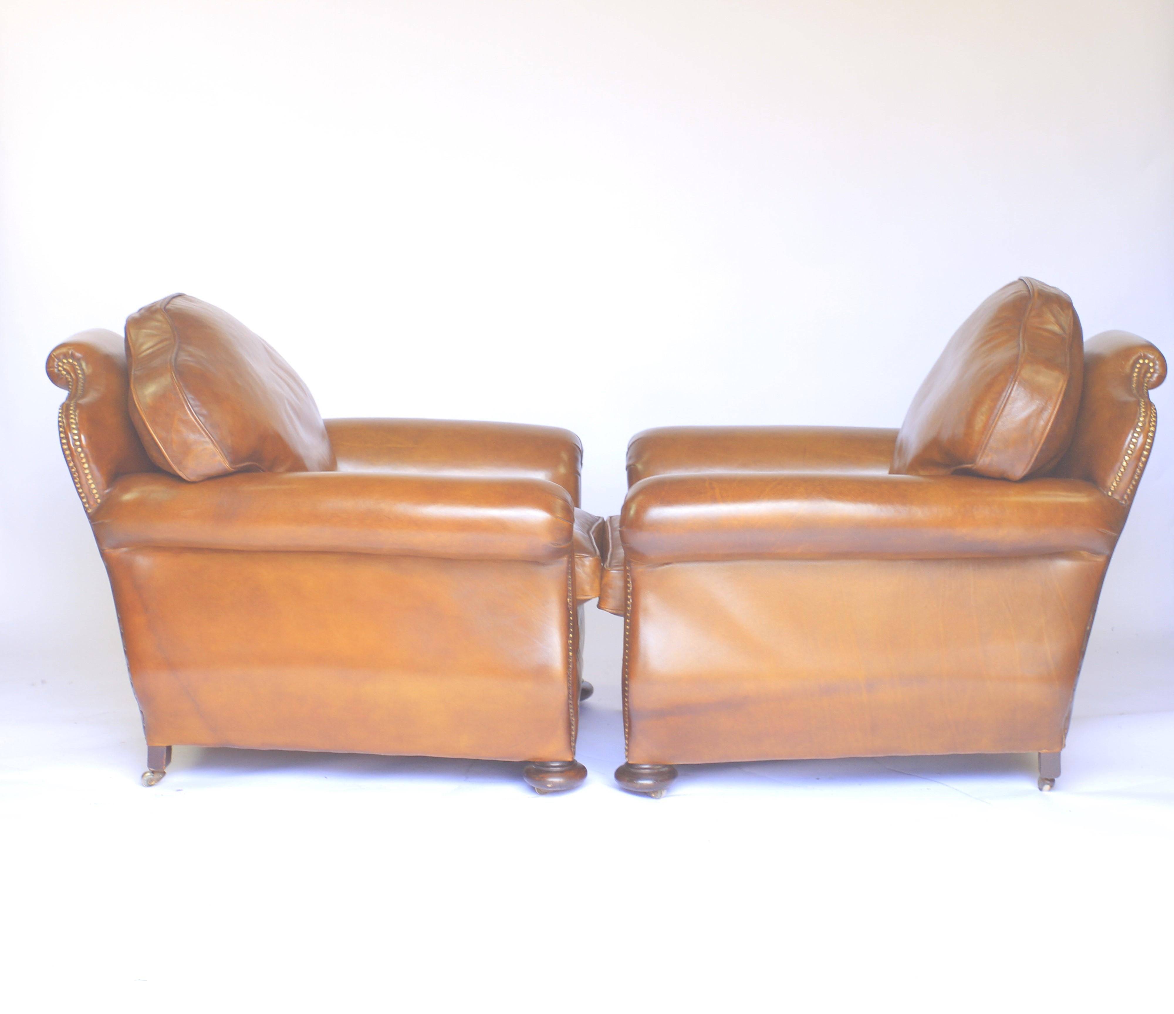 Polished Pair Leather club chairs circa 1920s For Sale