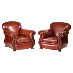 Pair Leather Club Chairs, circa 1920s