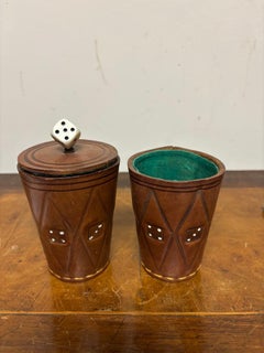 Pair Leather Dice Cups, Argentina 1950's, With Dice