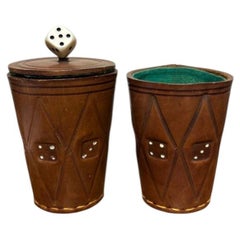 Pair Leather Dice Cups, Argentina 1950's, With Dice