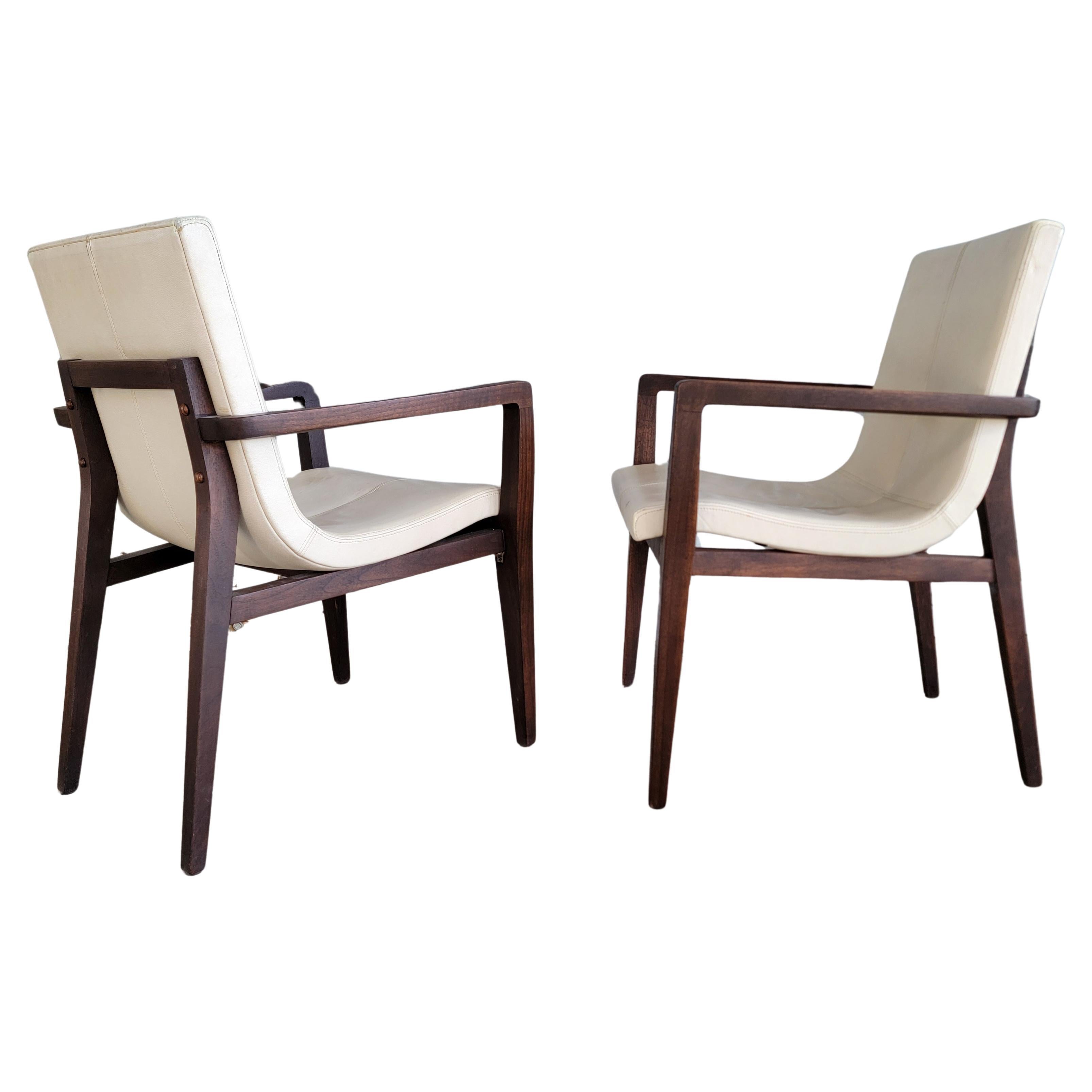 Pair Leather Siren Scoop Armchairs by Holly Hunt For Sale