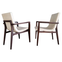 Pair Leather Siren Scoop Armchairs by Holly Hunt