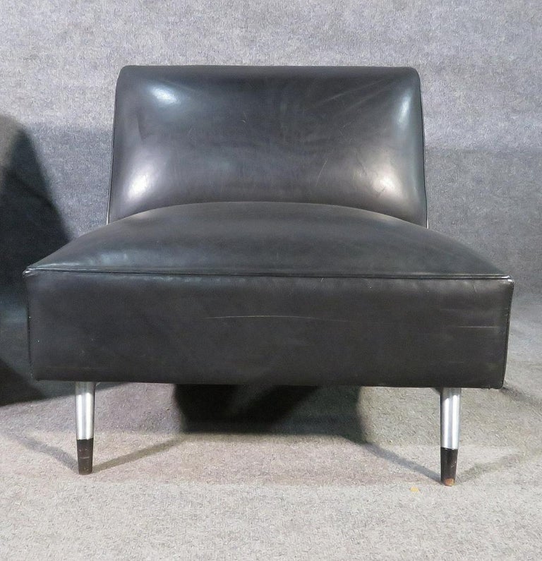 Pair of Leather Slipper Chairs For Sale at 1stDibs black leather