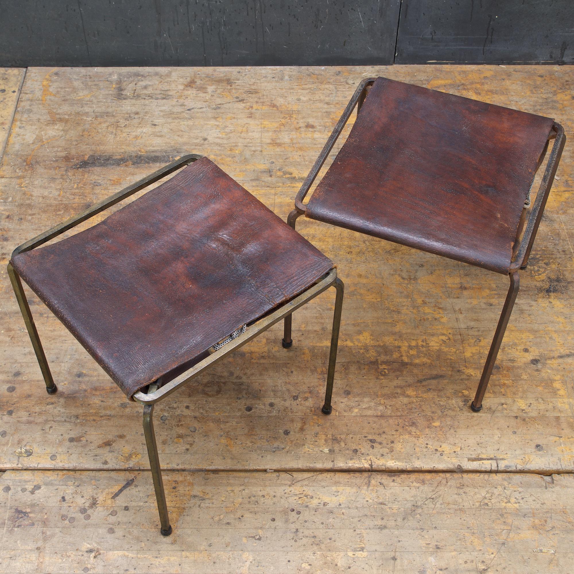 Mid-Century Modern Leather Stools by Allan Gould for Reilly-Wolff Associates MoMA Good Design, Pair