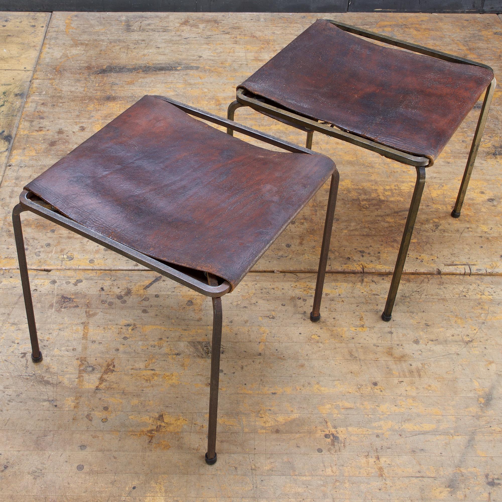 Welded Leather Stools by Allan Gould for Reilly-Wolff Associates MoMA Good Design, Pair