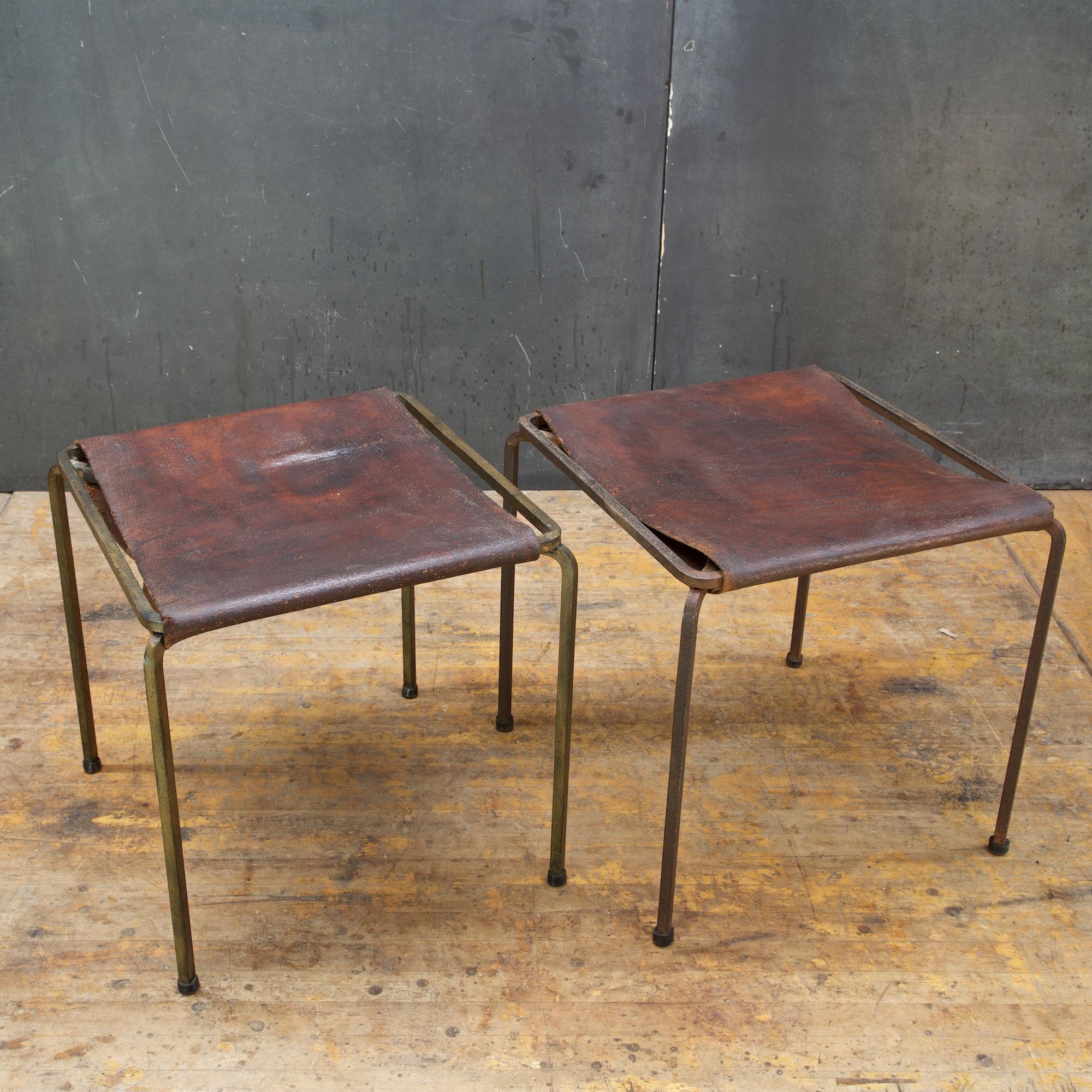 Leather Stools by Allan Gould for Reilly-Wolff Associates MoMA Good Design, Pair In Fair Condition In Hyattsville, MD