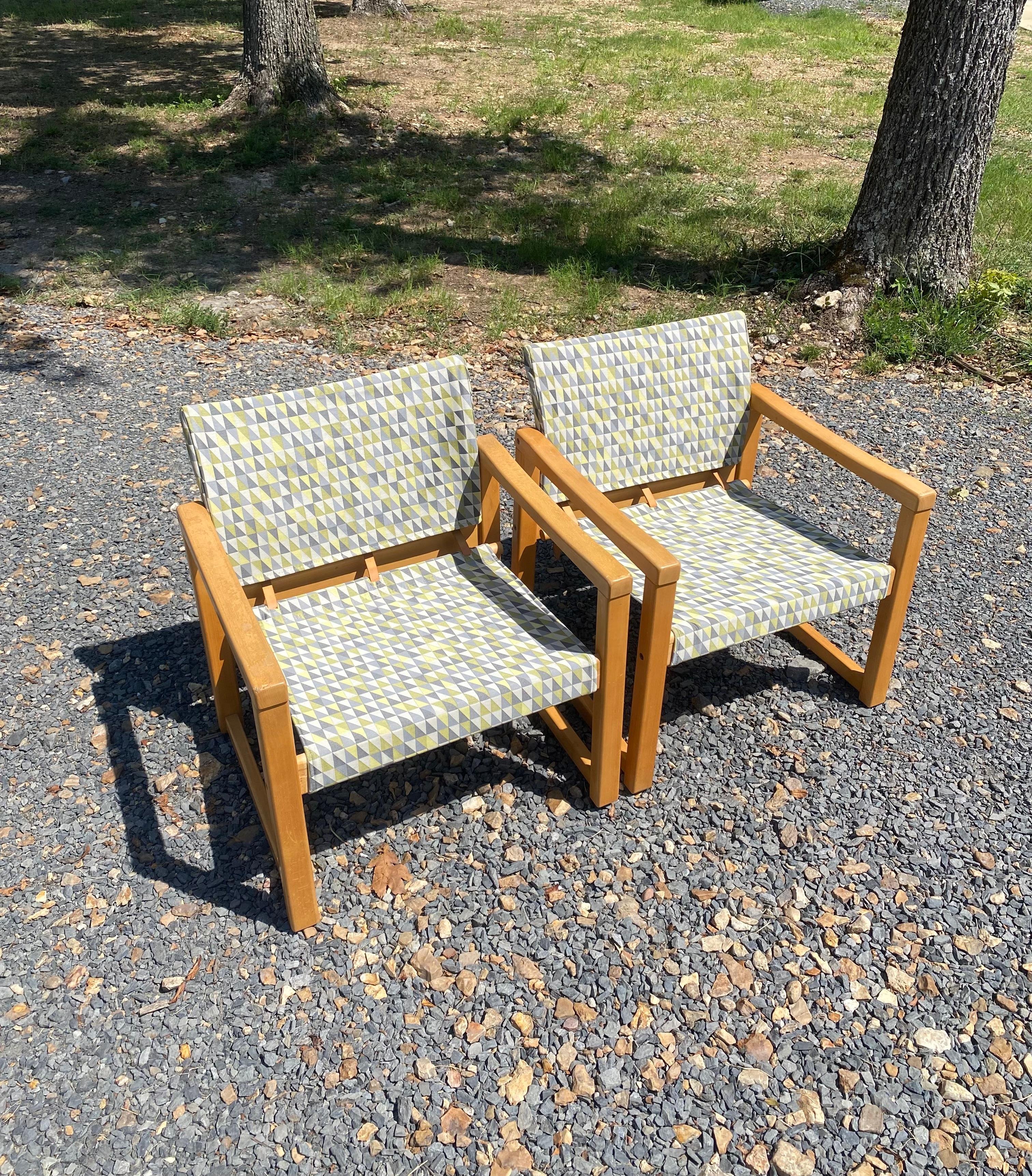Mid-Century Modern Pair Reupholstered Sling Lounge Chairs Karen Mobring (Sweden, 1974) For Sale