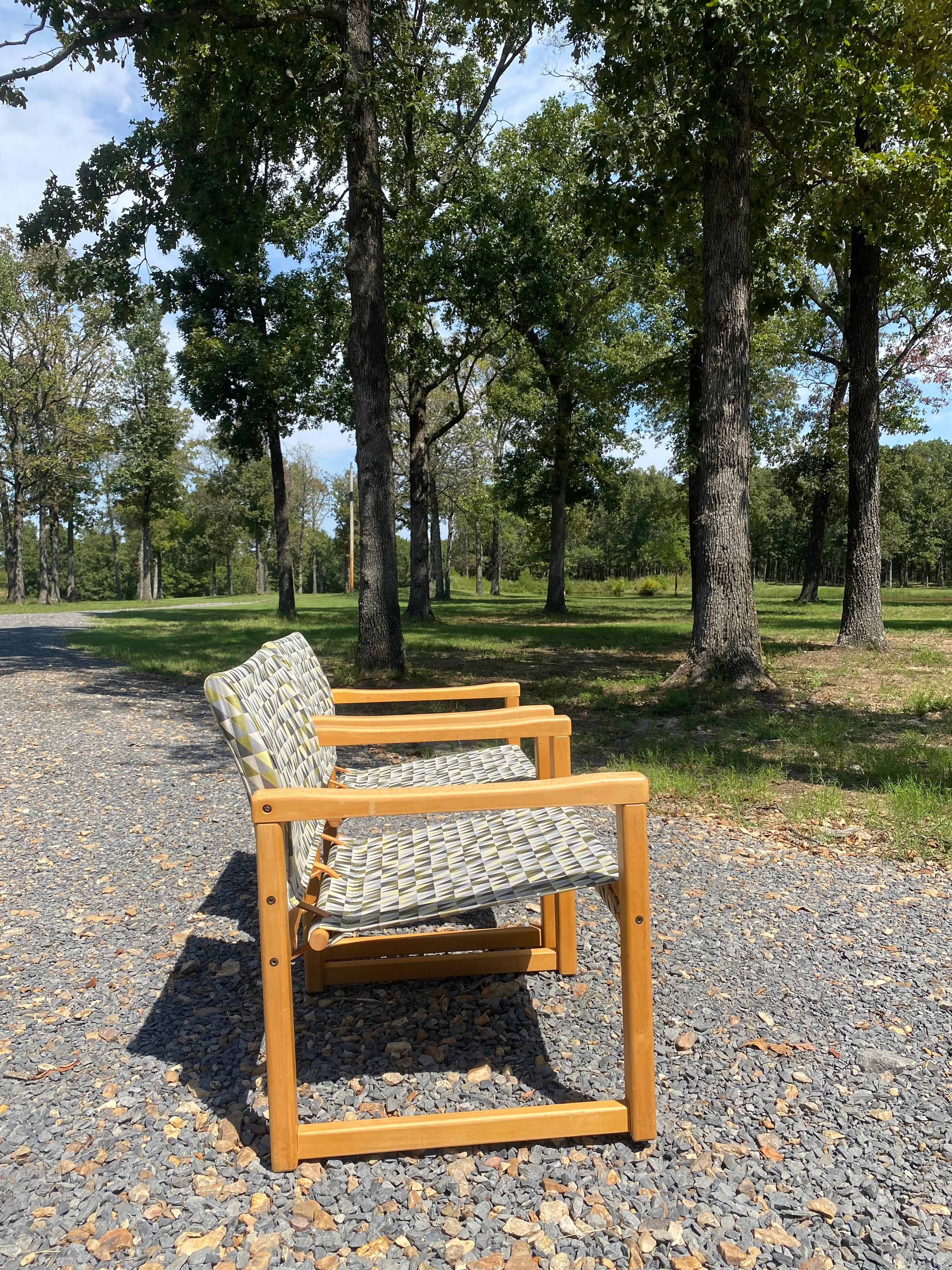 Swedish Pair Reupholstered Sling Lounge Chairs Karen Mobring (Sweden, 1974) For Sale