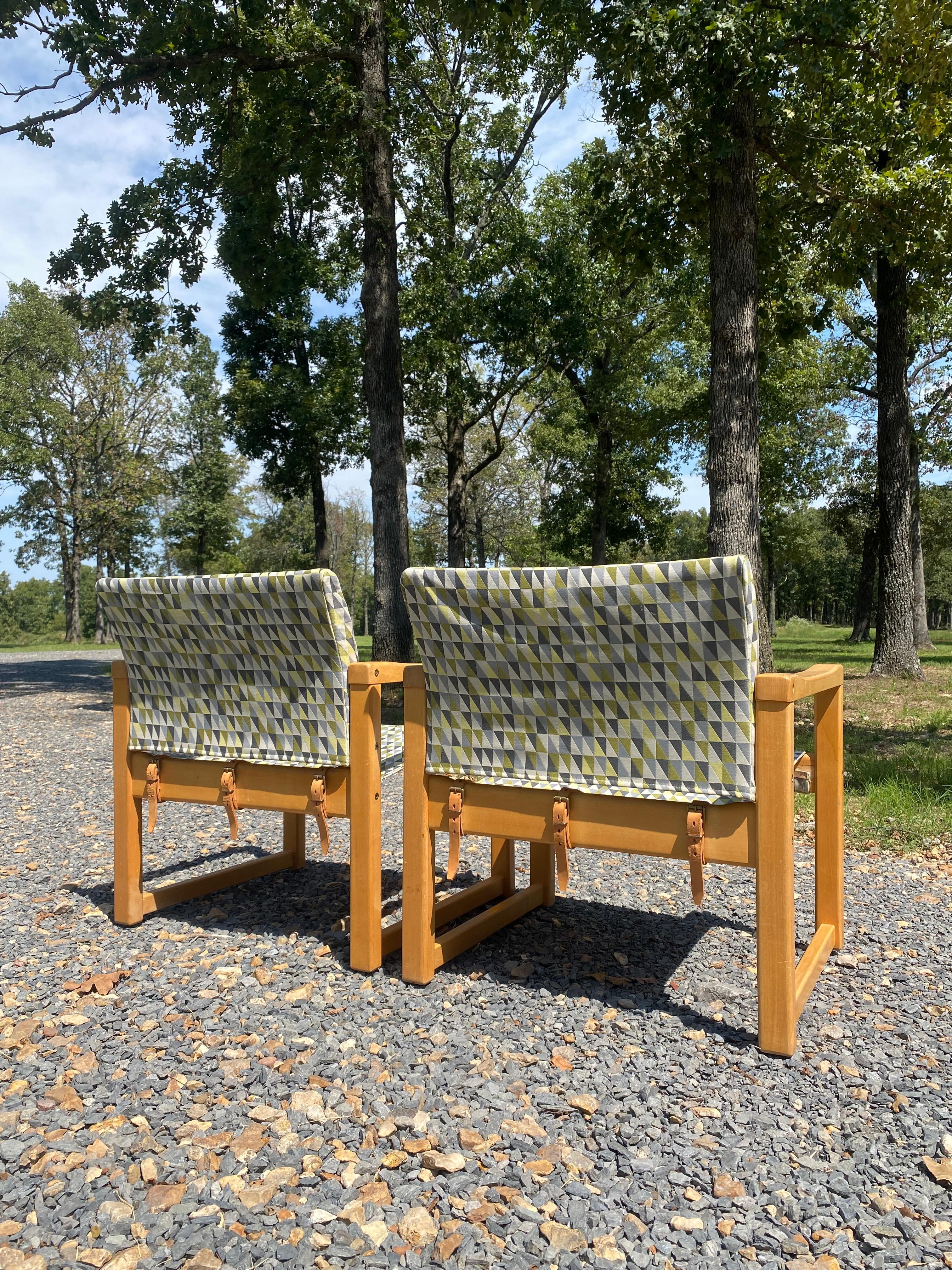 Hand-Crafted Pair Reupholstered Sling Lounge Chairs Karen Mobring (Sweden, 1974) For Sale