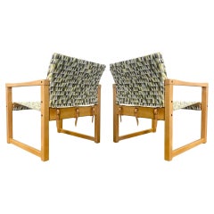 Pair Leather Strap Sling Lounge Chairs by Karen Mobring (Sweden, 1974)