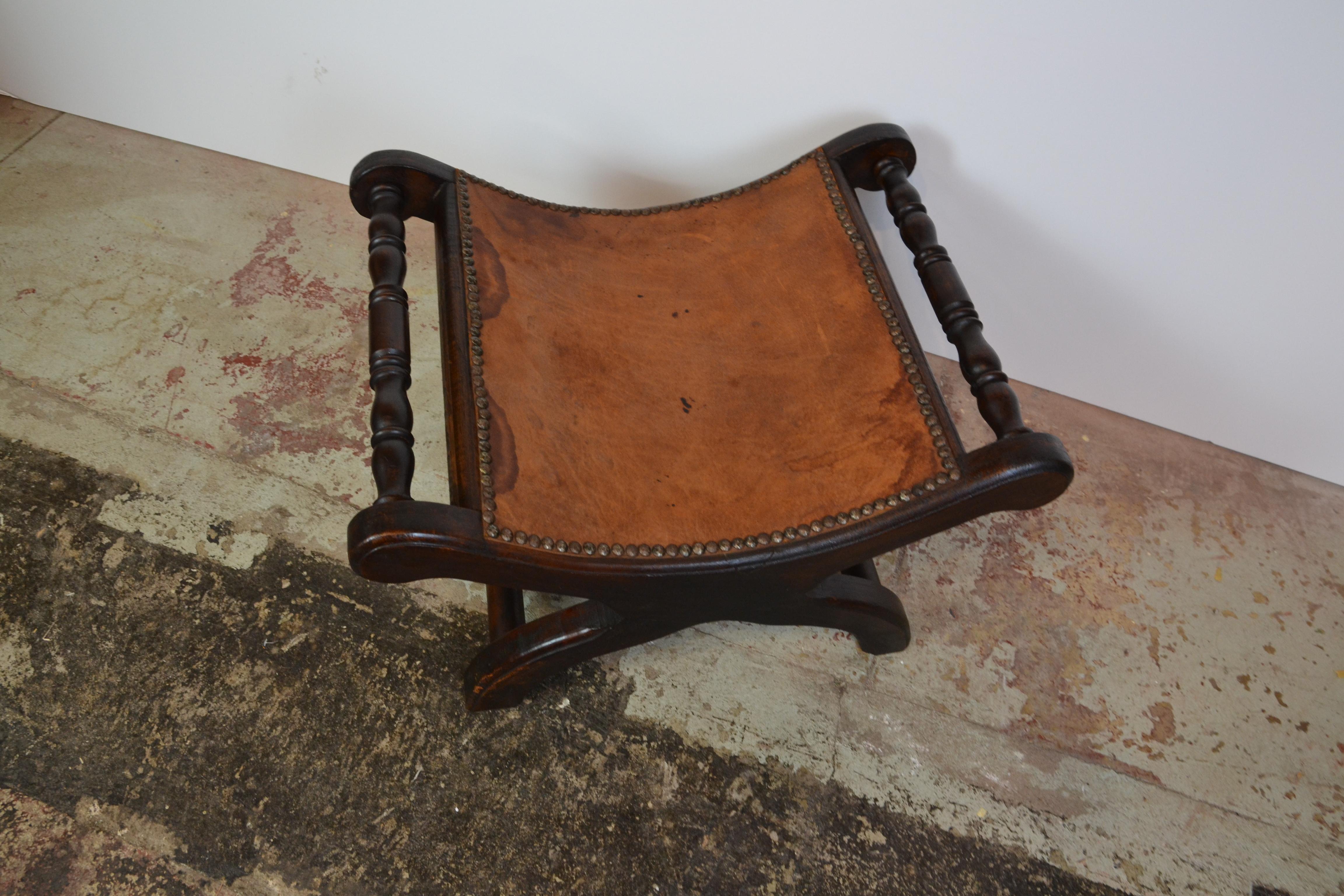 Mid-20th Century Pair of Leather Top Neoclassical Footstool Style Benches