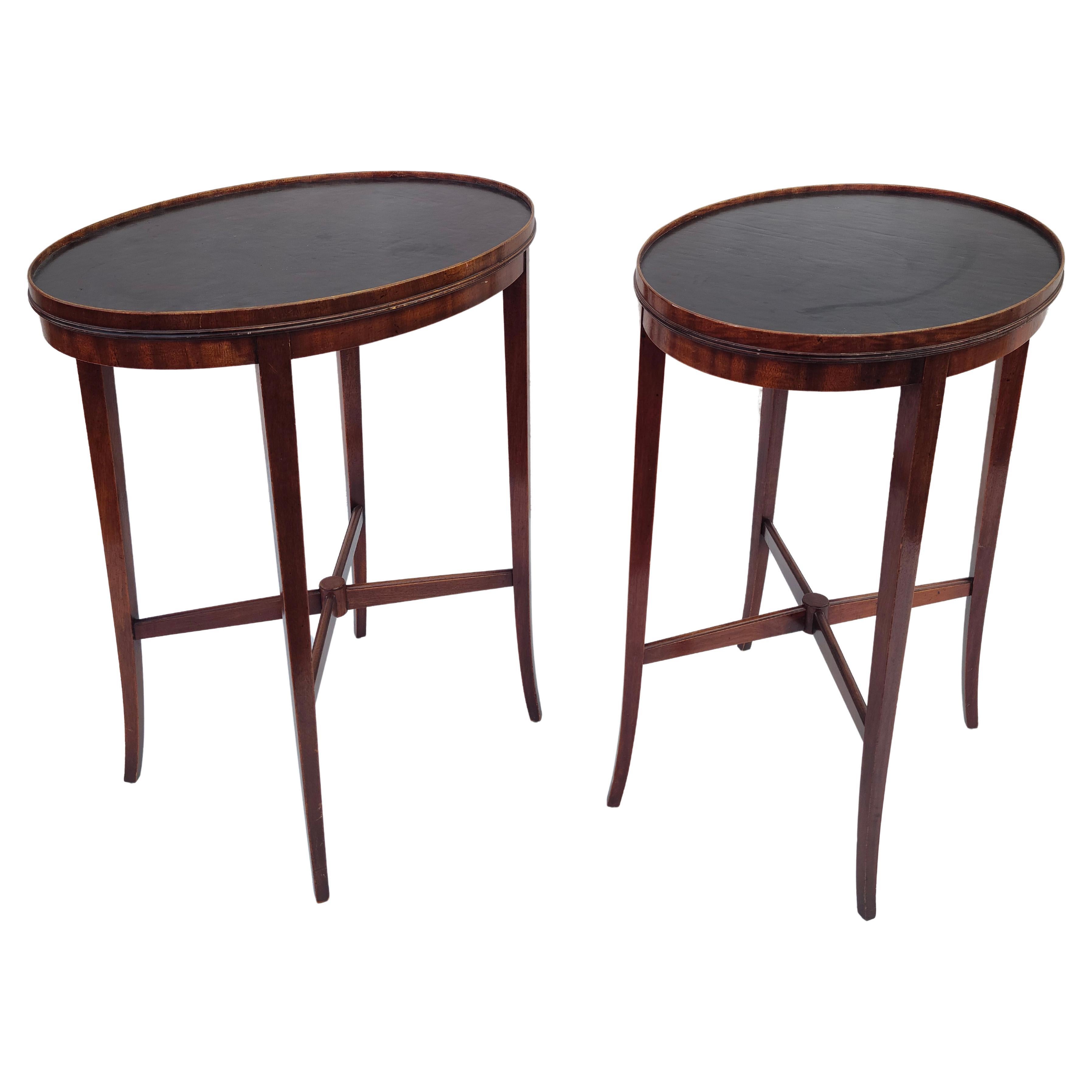 Pair Leather Top Oval Side Tables Style of Tommi Parzinger Charak For Sale 5
