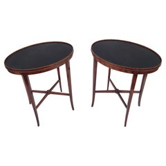 Pair Leather Top Oval Side Tables Style of Tommi Parzinger Charak
