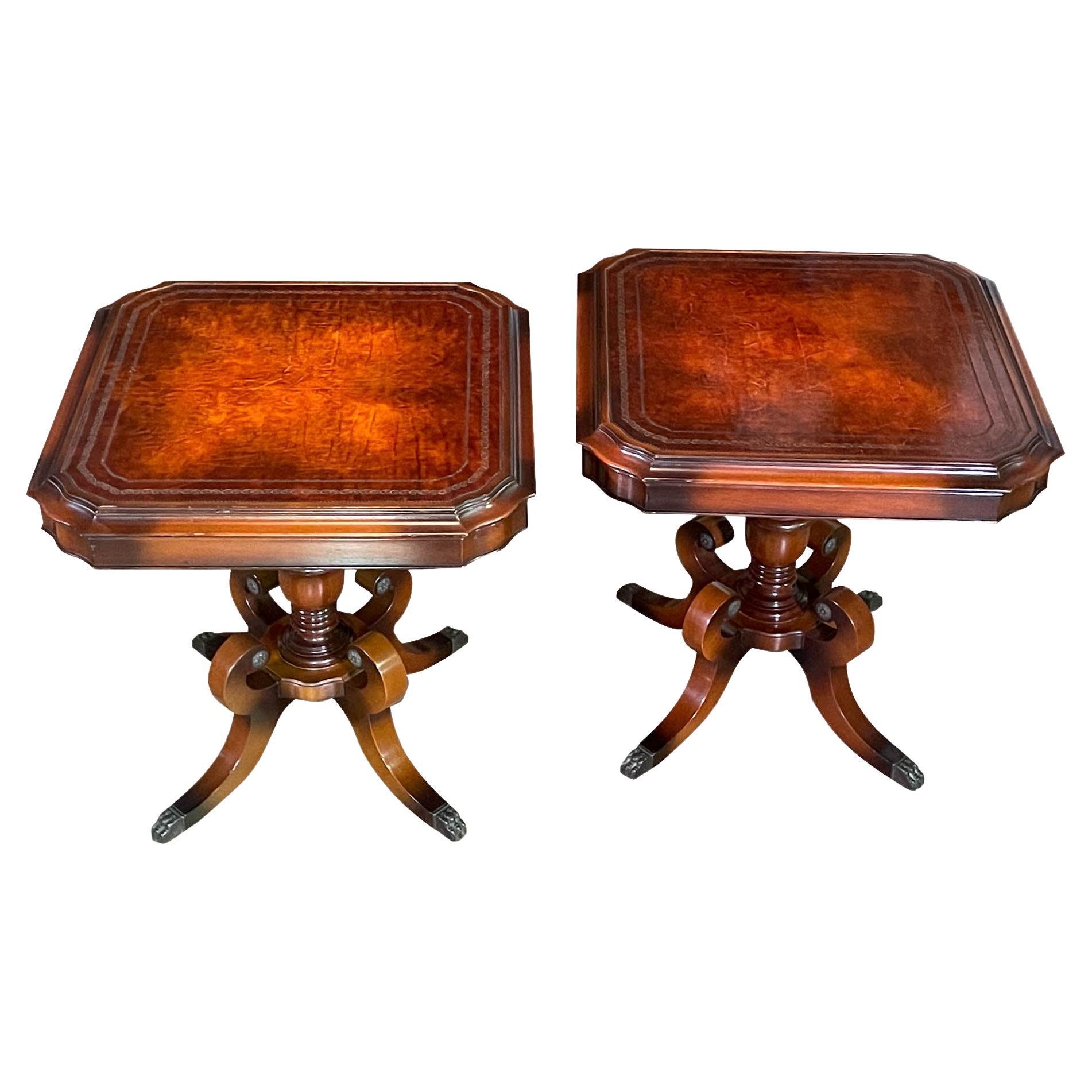 PAIR Leather Top Tables For Sale