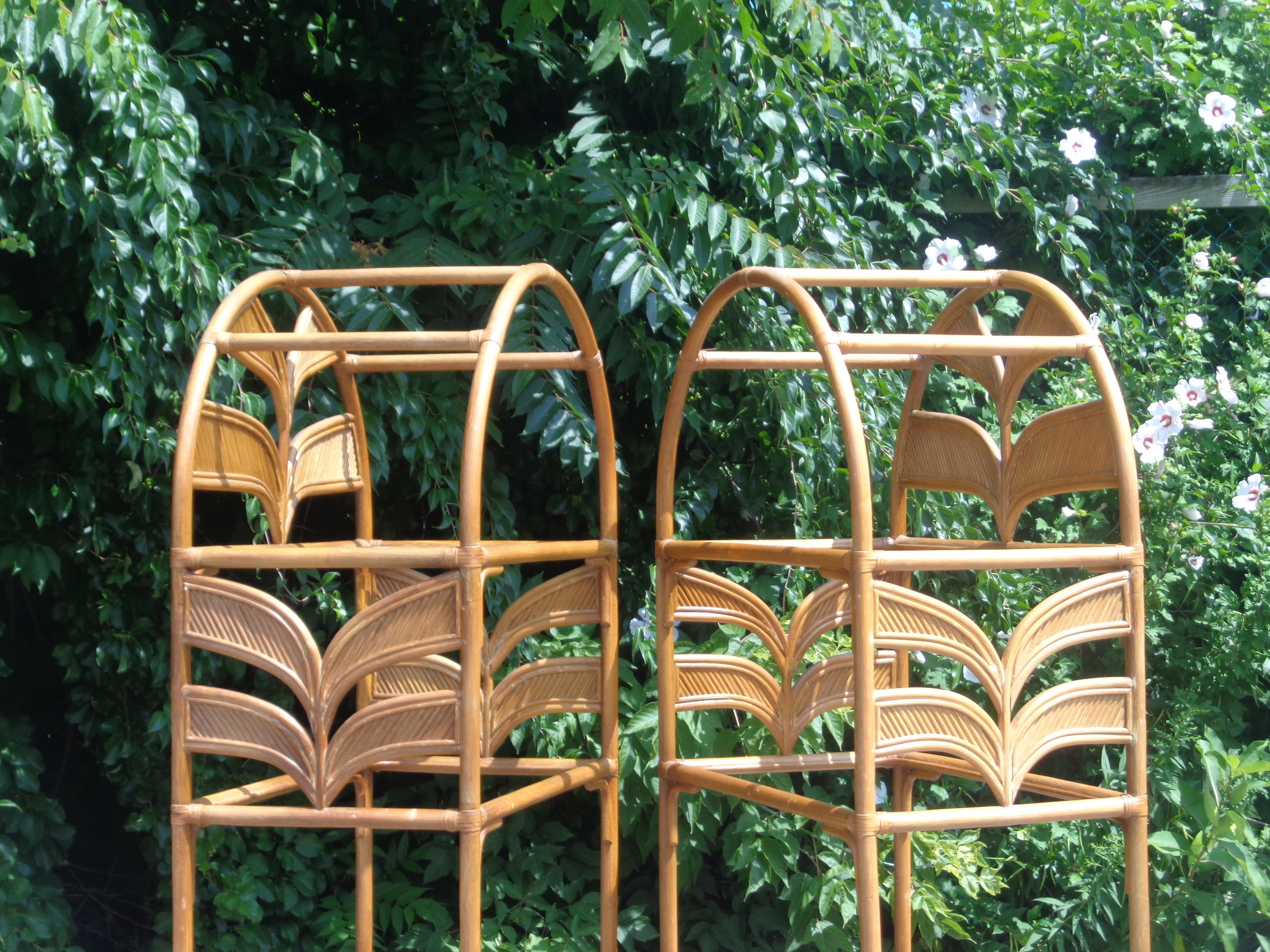 Pair Leather Wrapped Rattan Arch Top Etageres style of Gabriela Crespi, 1970's 5