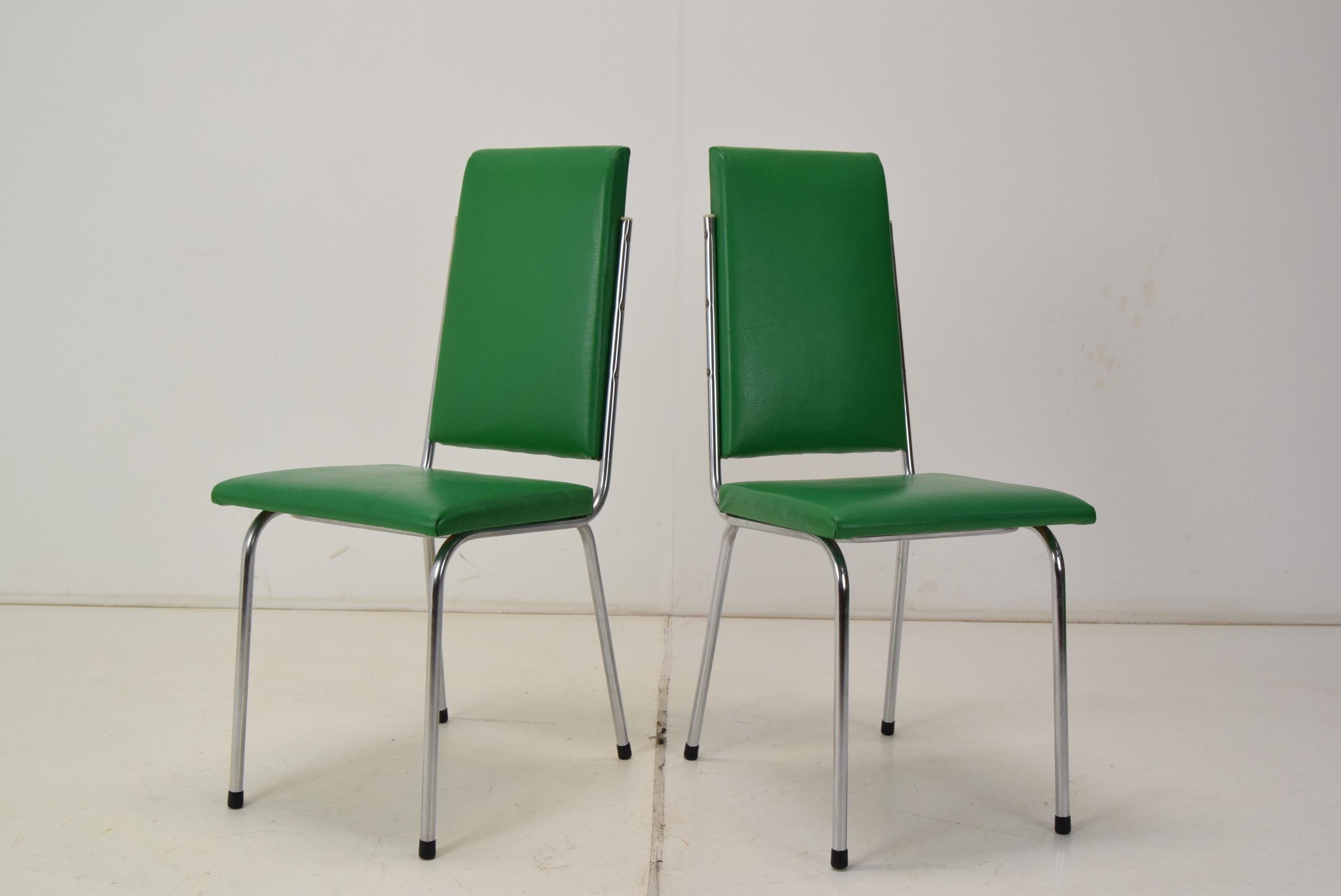 Mid-Century Modern Pair Leatherette Dining Chairs of Mid-century, Czechoslovakia, 1980's. For Sale