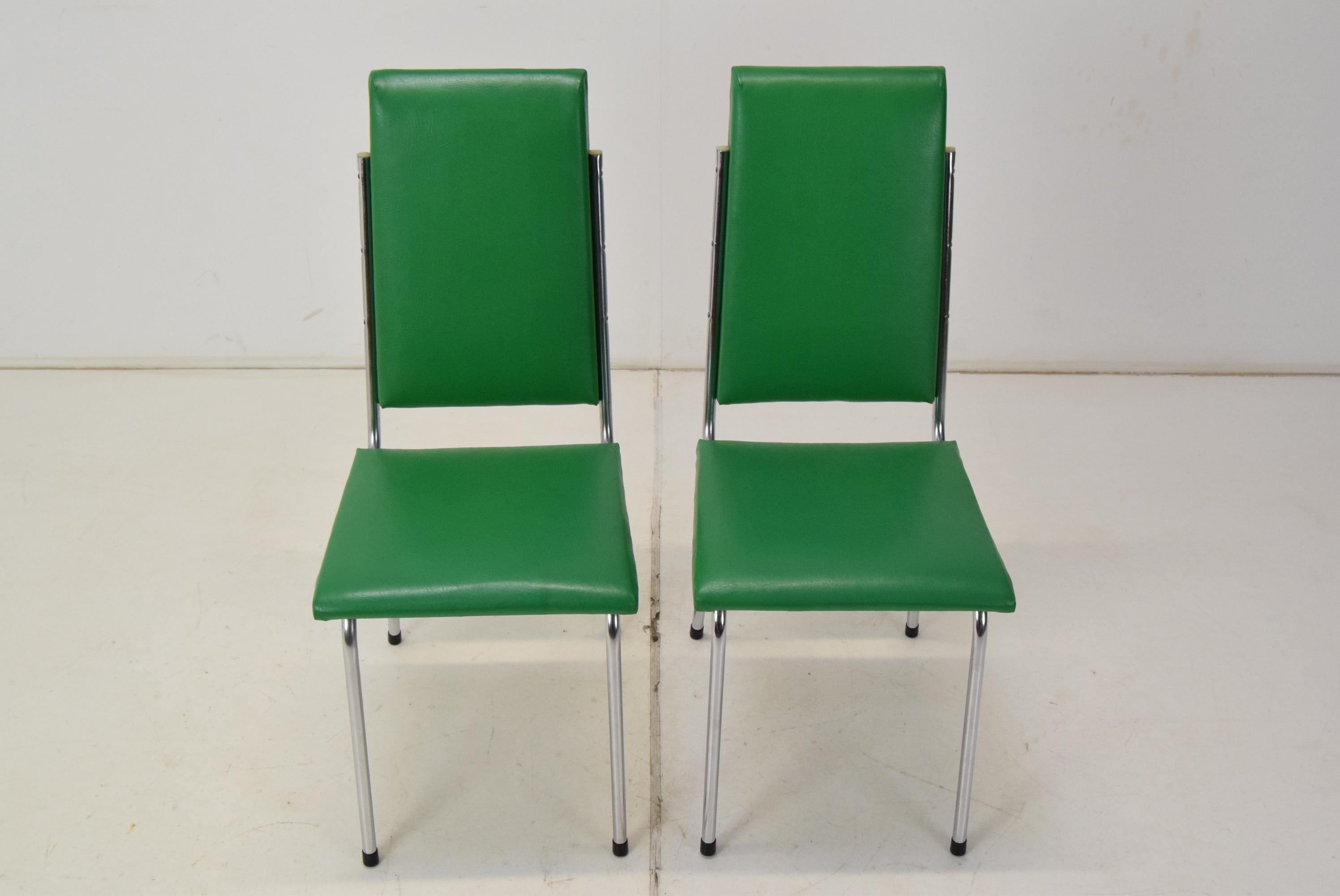 Pair Leatherette Dining Chairs of Mid-century, Czechoslovakia, 1980's. In Fair Condition For Sale In Praha, CZ