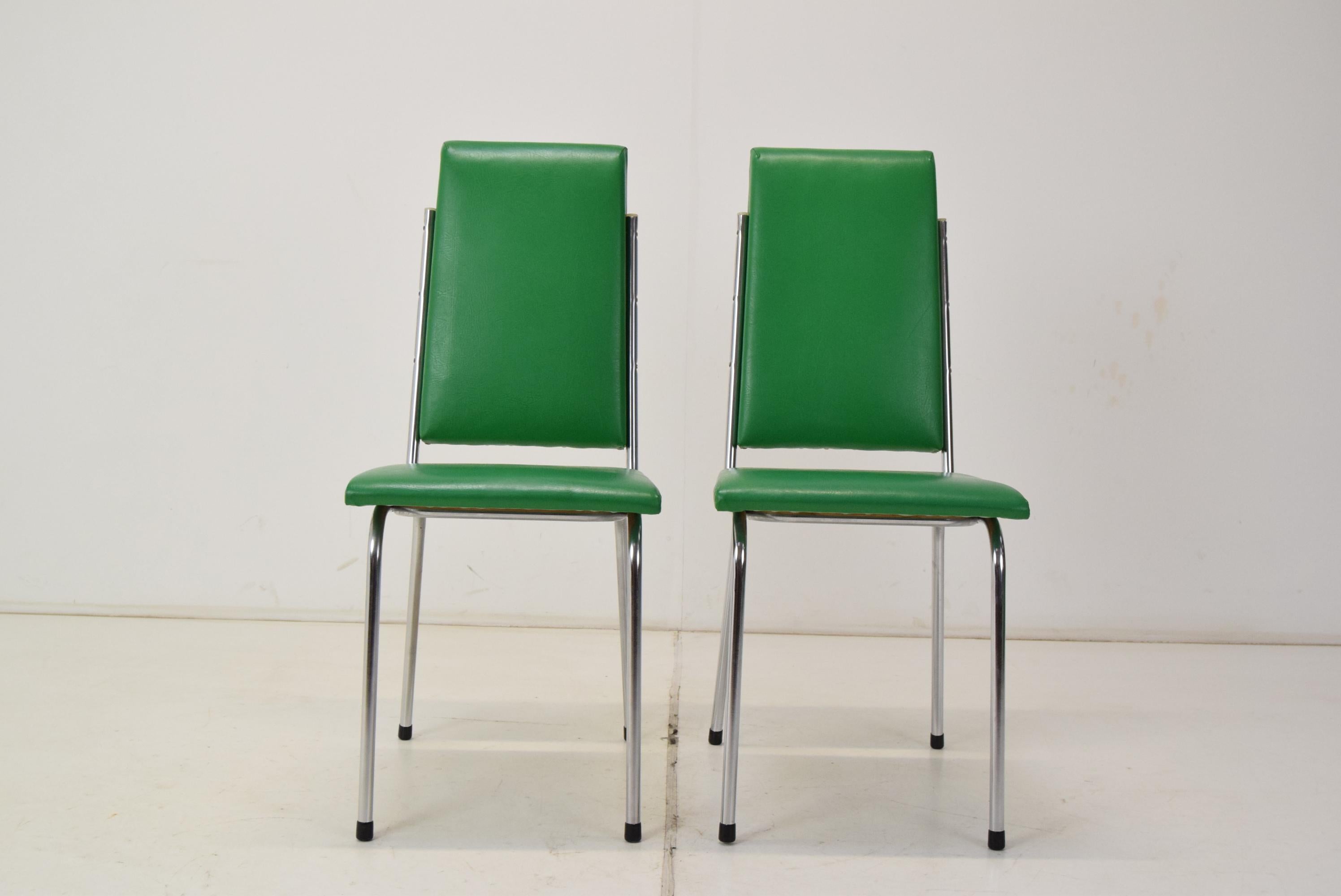 Late 20th Century Pair Leatherette Dining Chairs of Mid-century, Czechoslovakia, 1980's. For Sale
