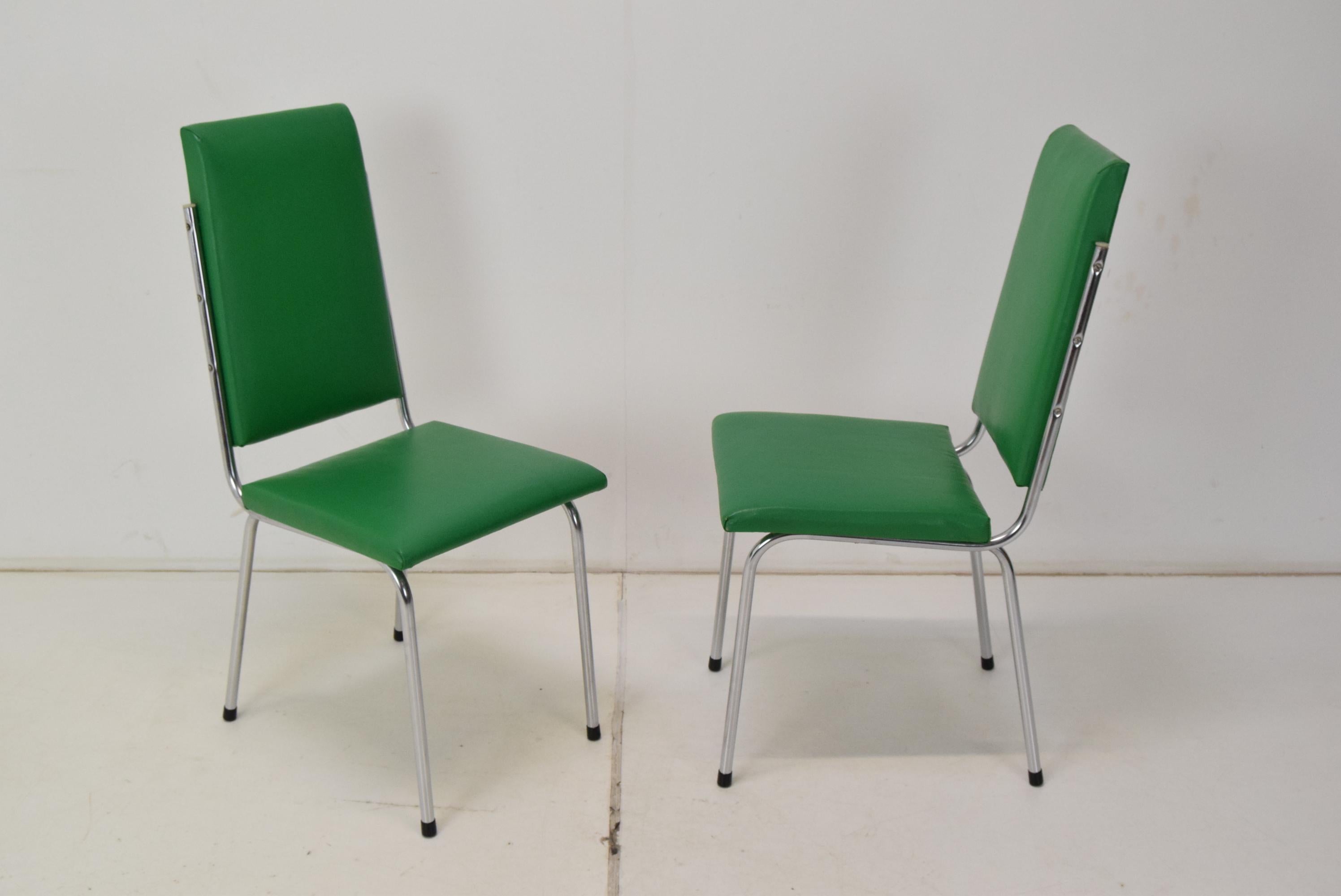 Pair Leatherette Dining Chairs of Mid-century, Czechoslovakia, 1980's. For Sale 3